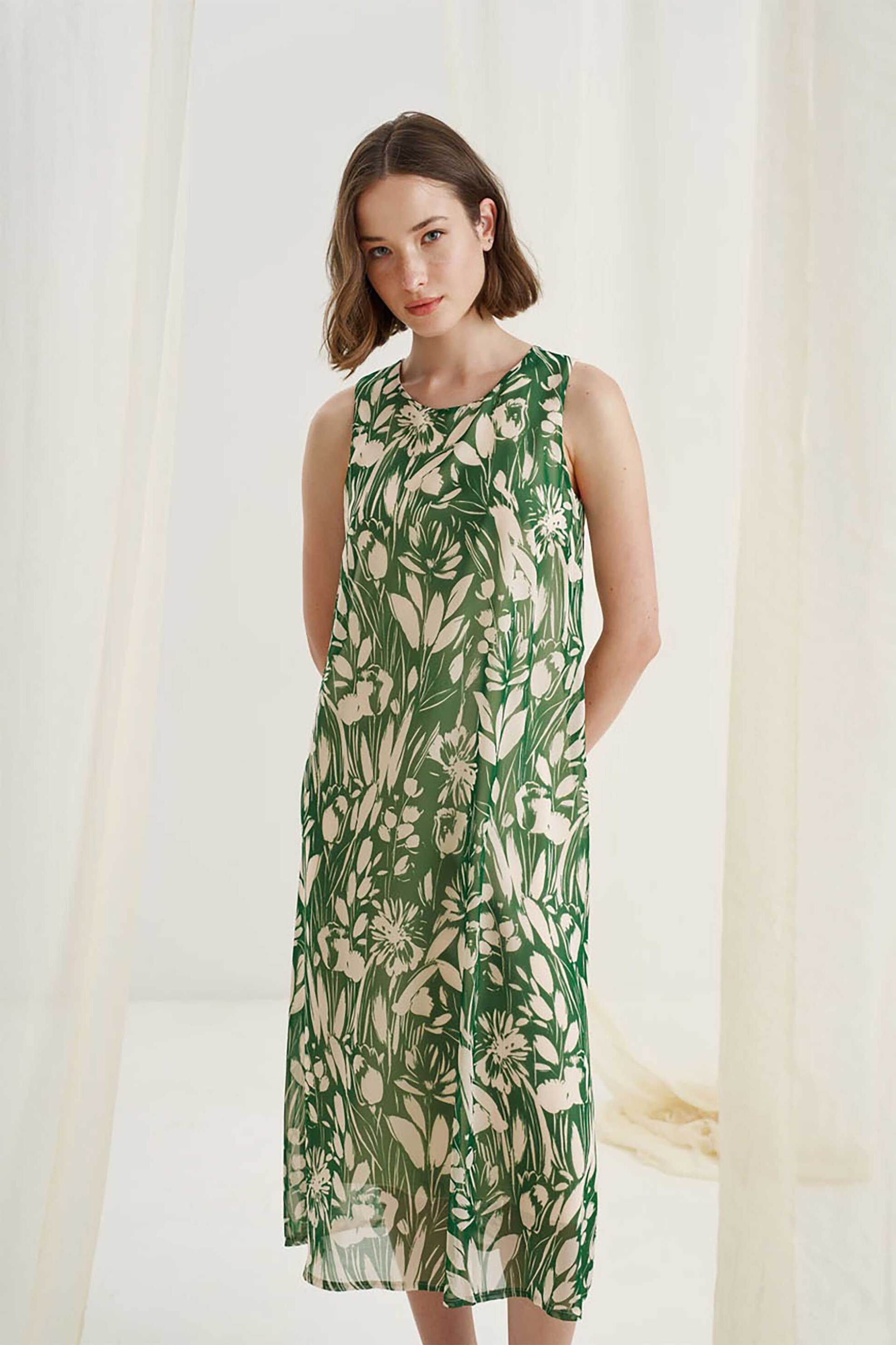 Alexander & Jacob γυναικείο midi φόρεμα με floral print - 12596 Πράσινο φωτογραφία