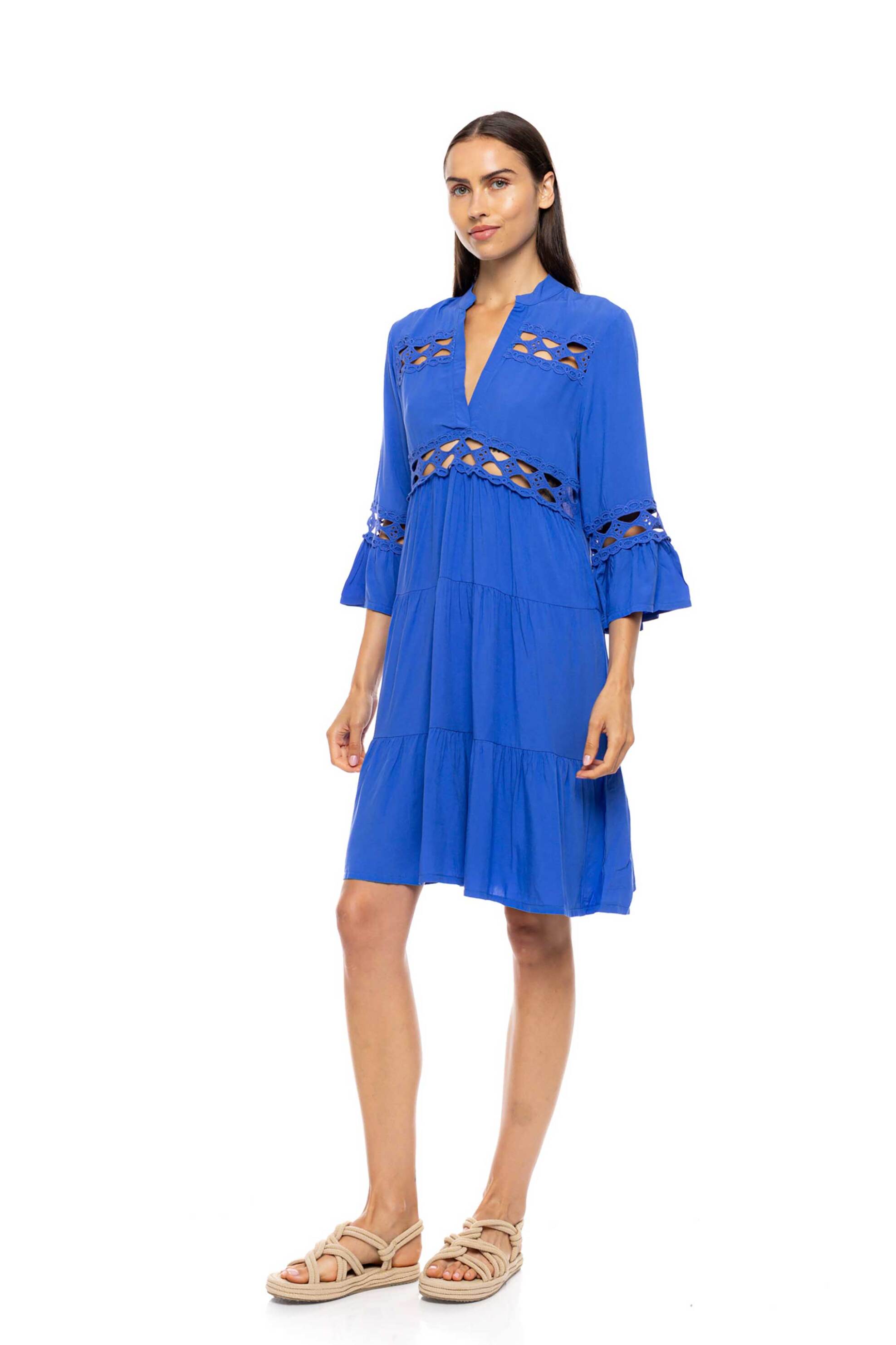 PINK LABEL Pink Label γυναικείο mini καφτάνι με φάσες κιπούρ - BN-272 Μπλε Ηλεκτρίκ - 2