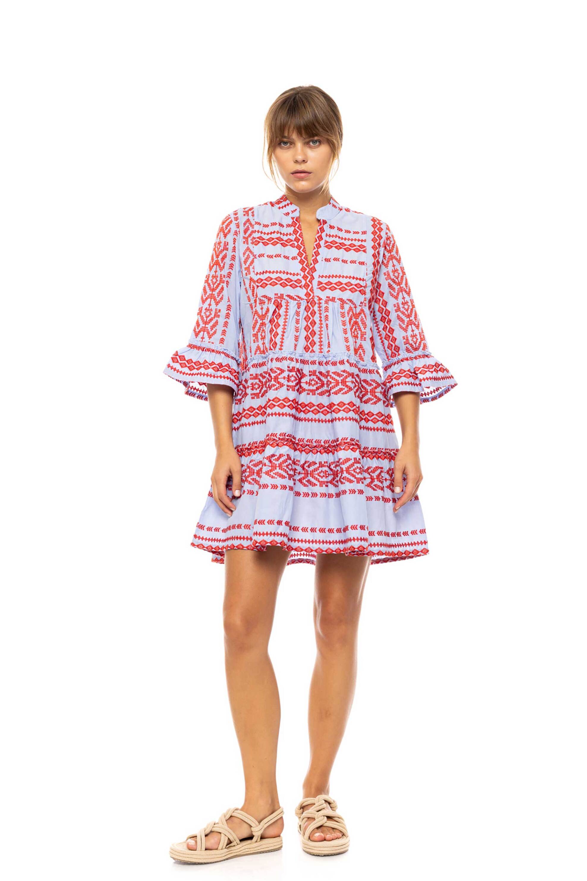 PINK LABEL Pink Label γυναικείο mini φόρεμα παραλίας με κέντημα - B634 Γαλάζιο