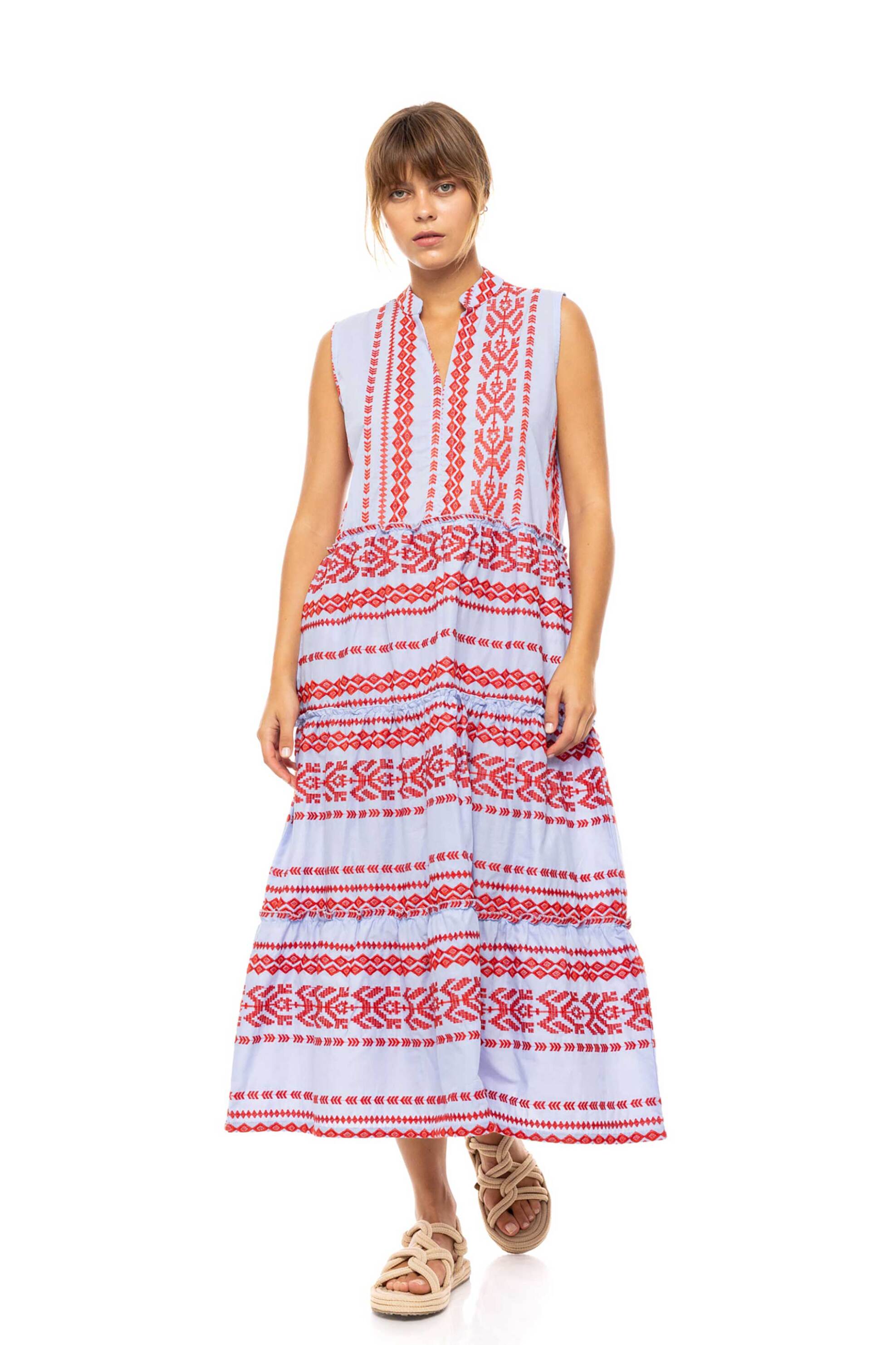 PINK LABEL Pink Label γυναικείο maxi φόρεμα παραλίας με κέντημα - B636 Γαλάζιο