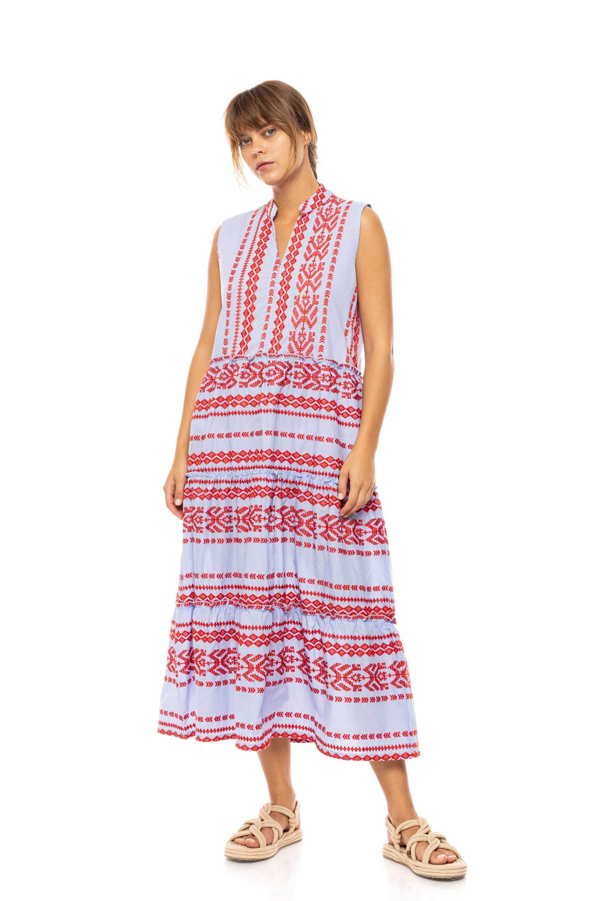 Pink Label γυναικείο maxi φόρεμα παραλίας με κέντημα - B636 Γαλάζιο φωτογραφία