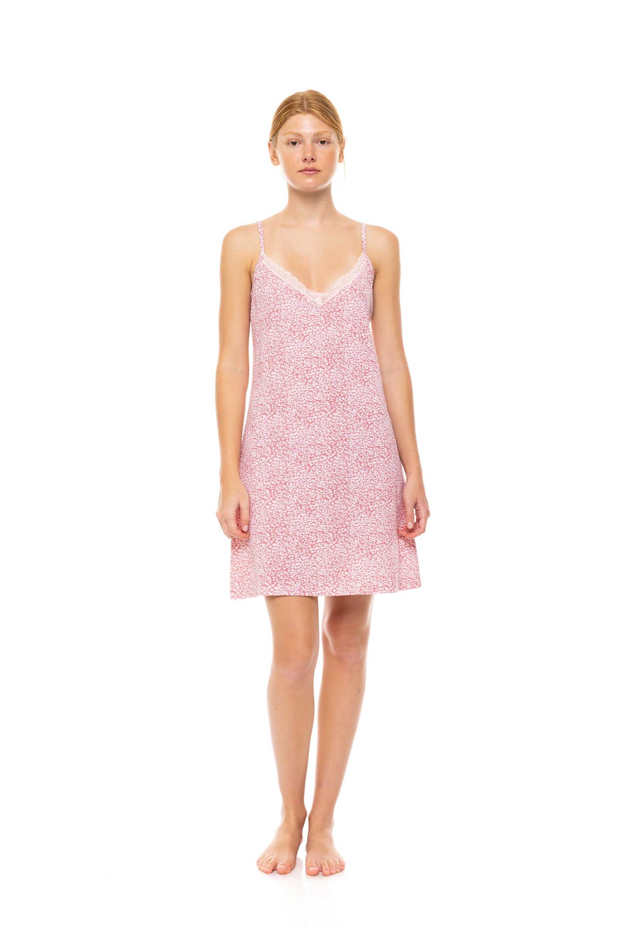 PINK LABEL Pink Label γυναικείο νυχτικό με leopard rose print και δαντέλα - S1459 Ροζ