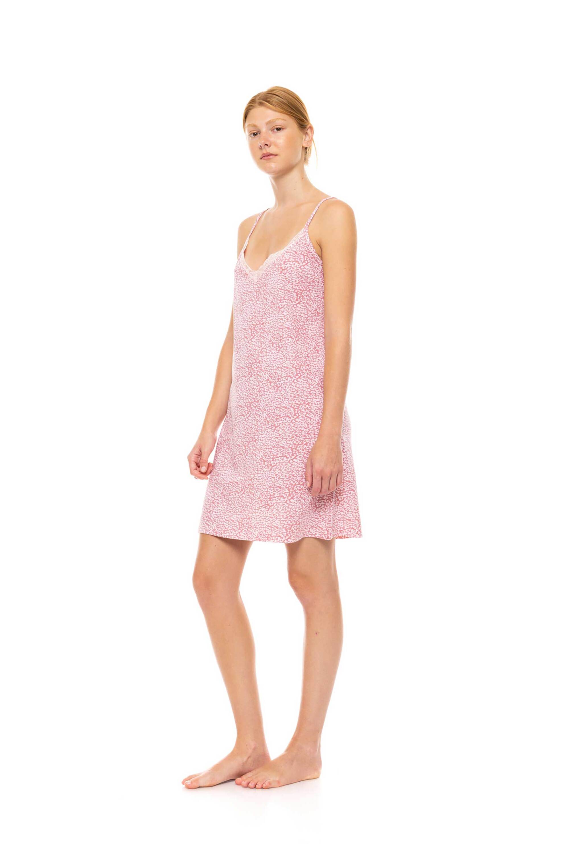 Pink Label γυναικείο νυχτικό με leopard rose print και δαντέλα - S1459 Ροζ φωτογραφία