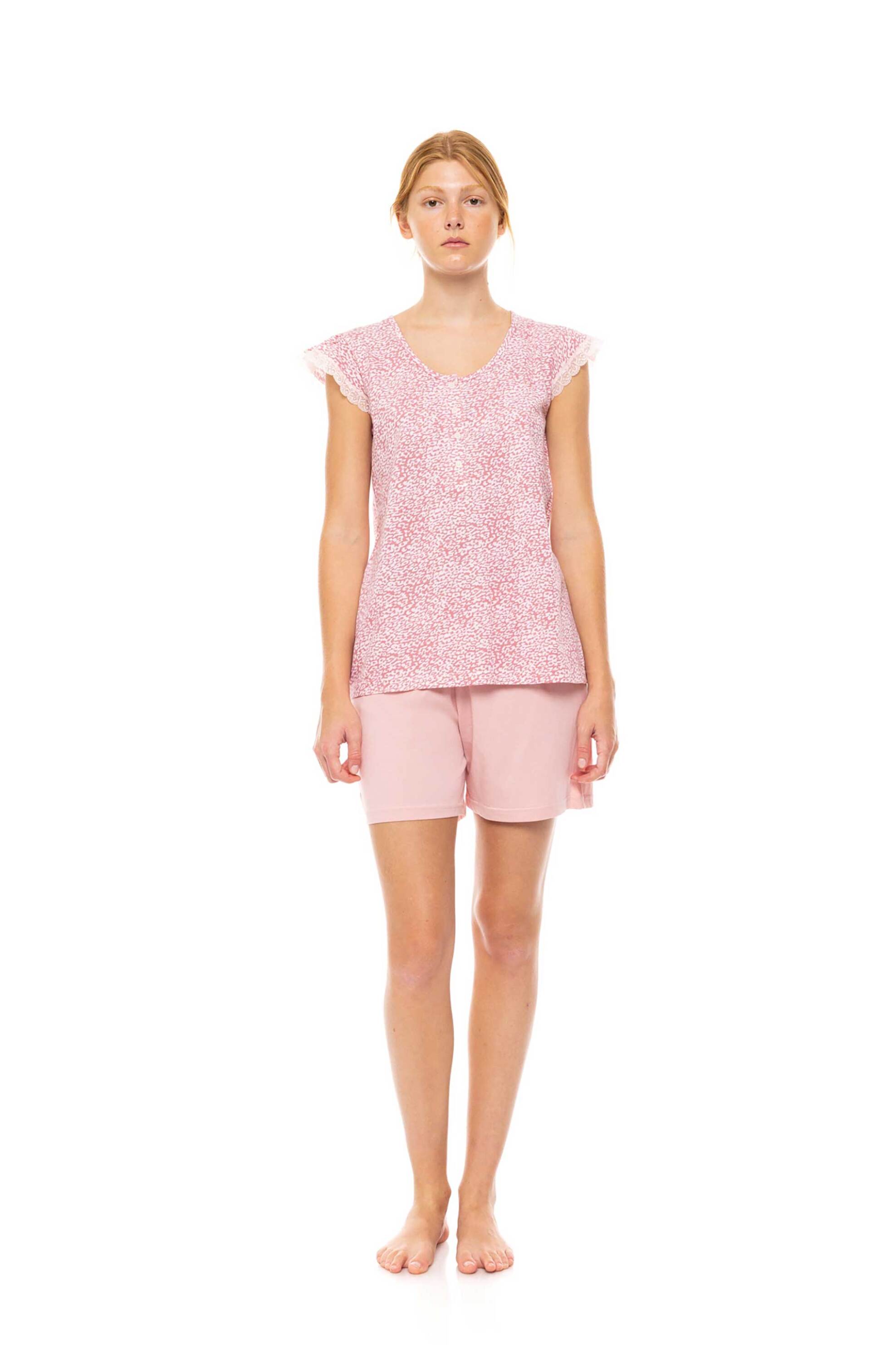 PINK LABEL Pink Label γυναικεία πιτζάμα με leopard rose print - S1462 Ροζ