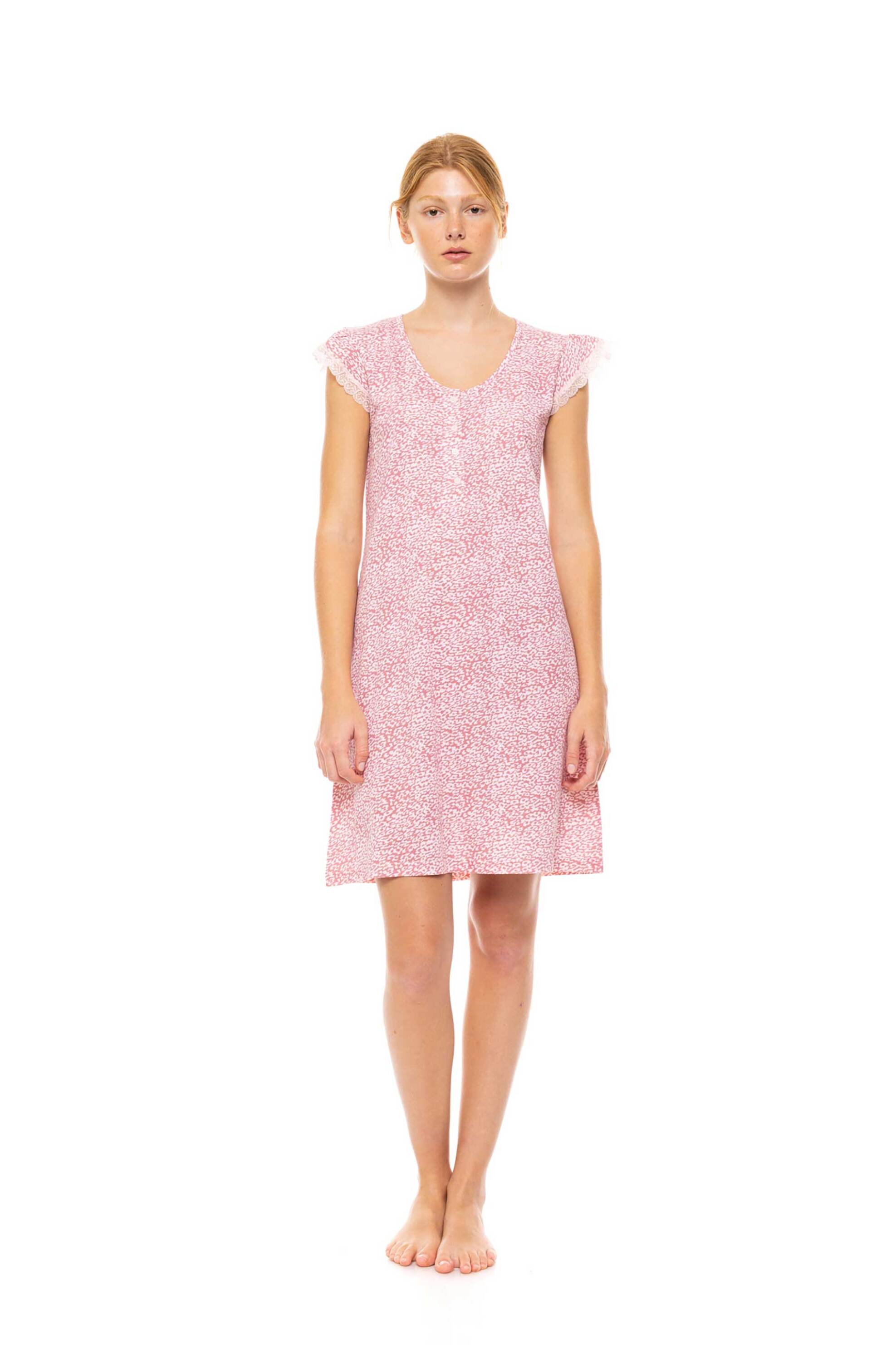 PINK LABEL Pink Label γυναικείο νυχτικό με leopard rose print - S1463 Ροζ