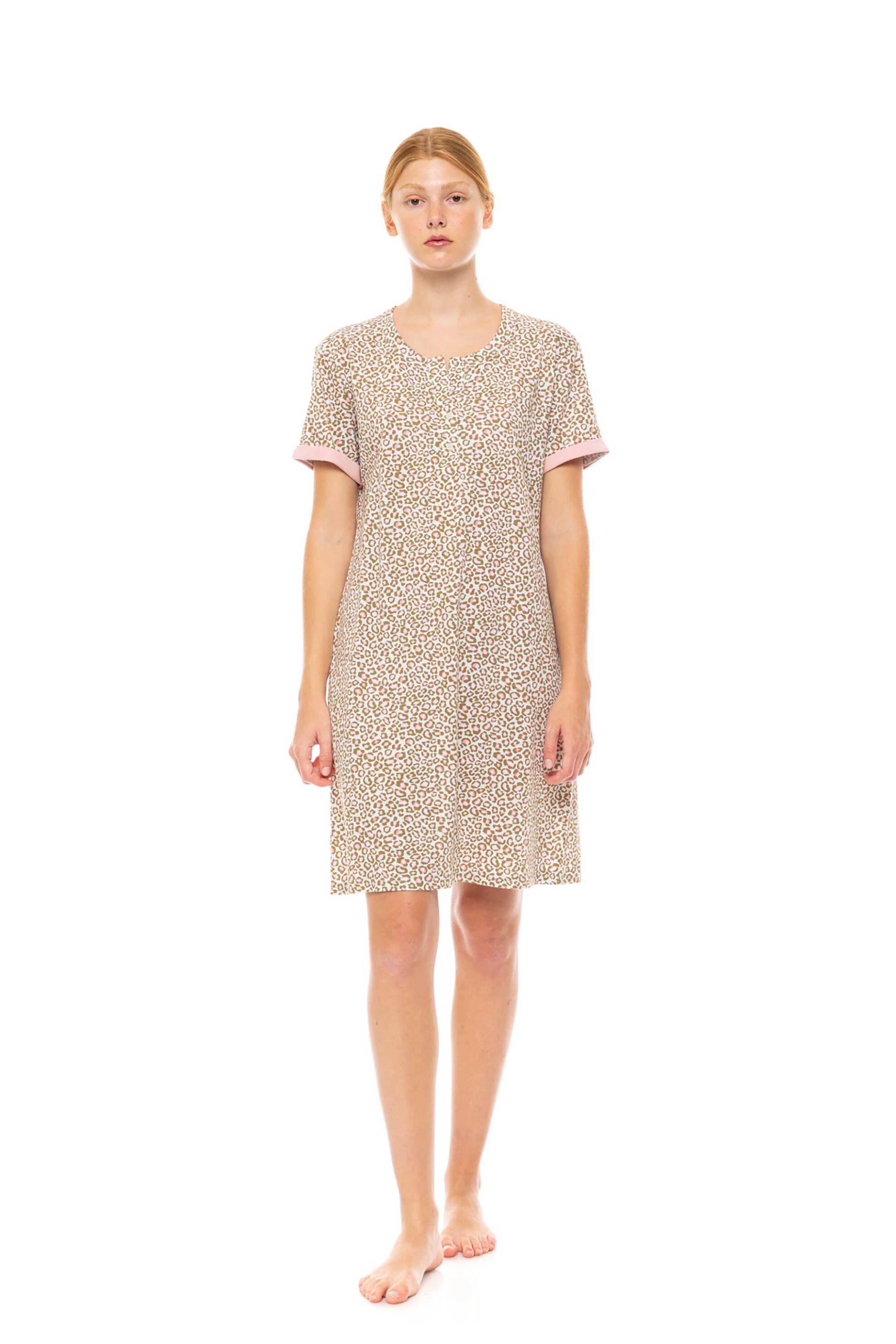 PINK LABEL Pink Label γυναικείο νυχτικό με κοντό μανίκι και leopard mint print - S1470 Πράσινο Μέντας