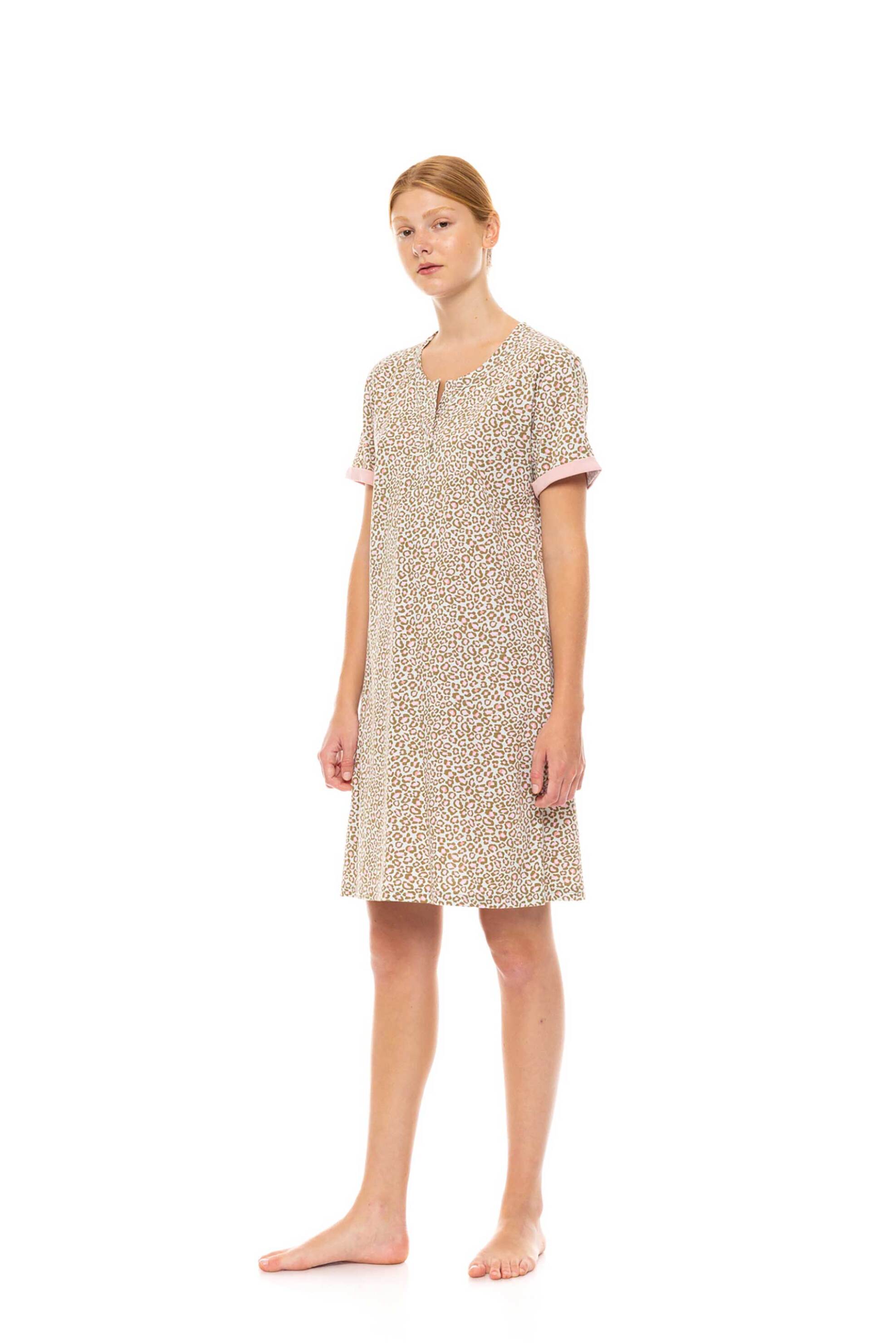Pink Label γυναικείο νυχτικό με κοντό μανίκι και leopard mint print - S1470 Πράσινο Μέντας φωτογραφία