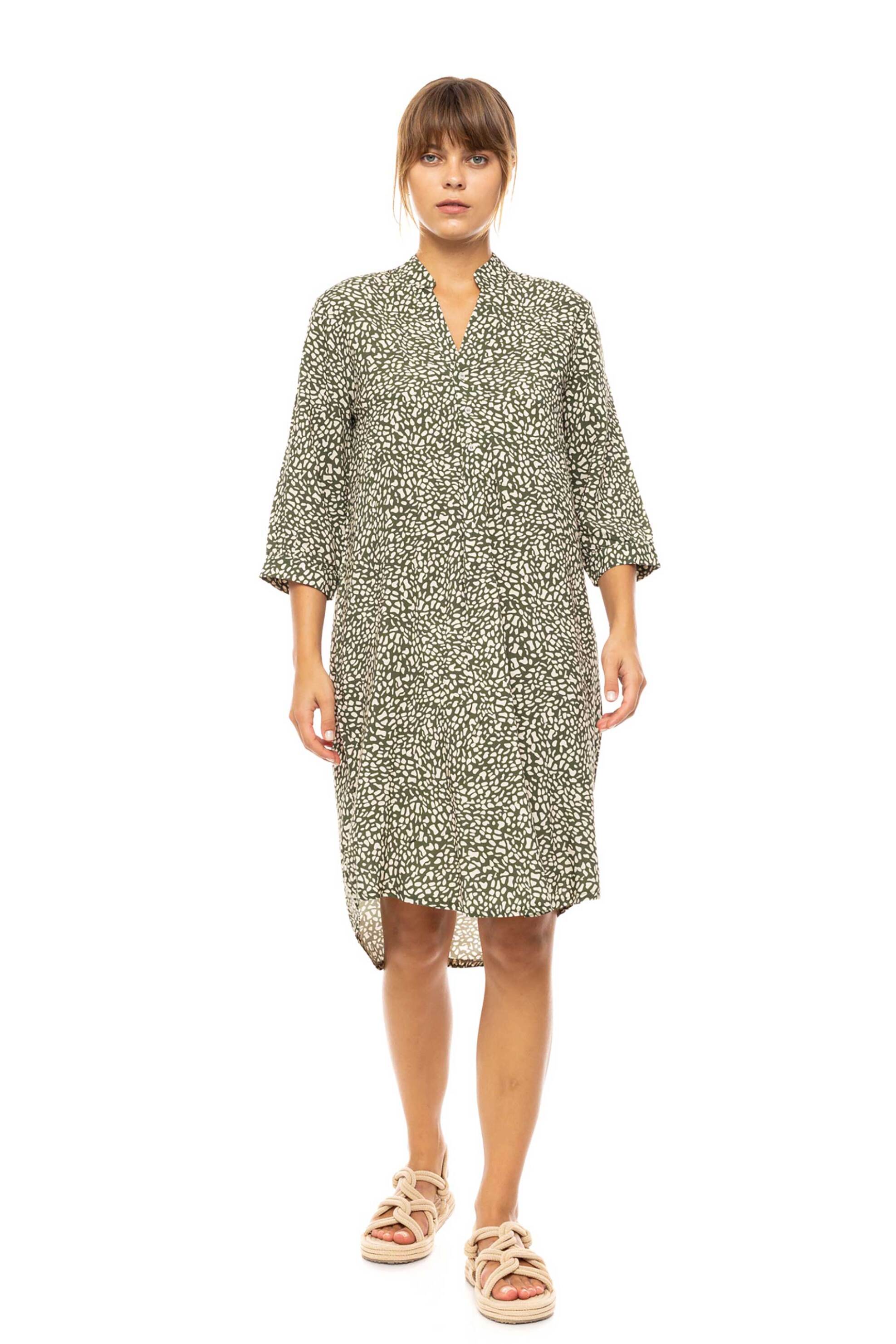 PINK LABEL Pink Label γυναικείο mini φόρεμα παραλίας με all-over print - B582 Χακί