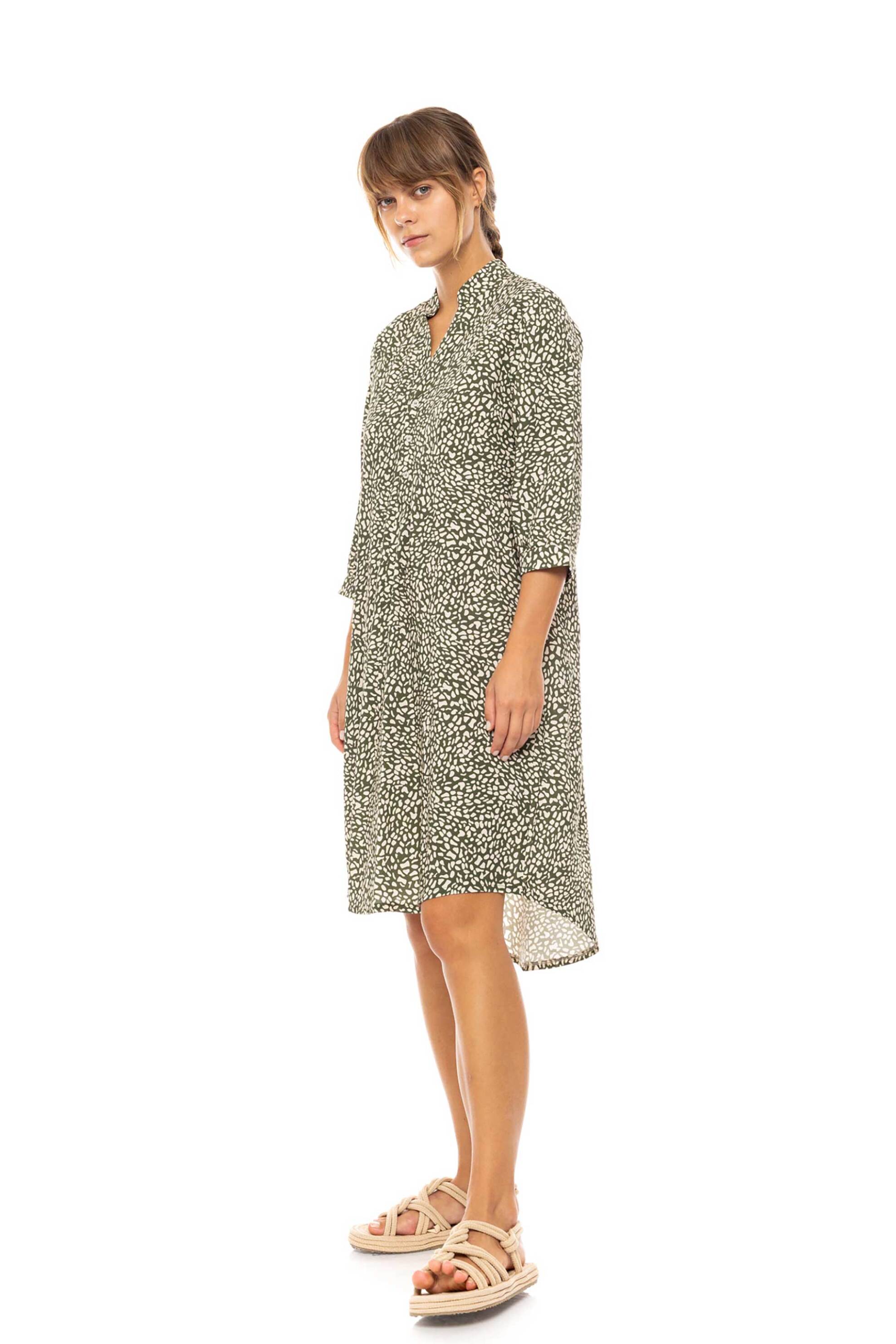 Pink Label γυναικείο mini φόρεμα παραλίας με all-over print - B582 Χακί φωτογραφία