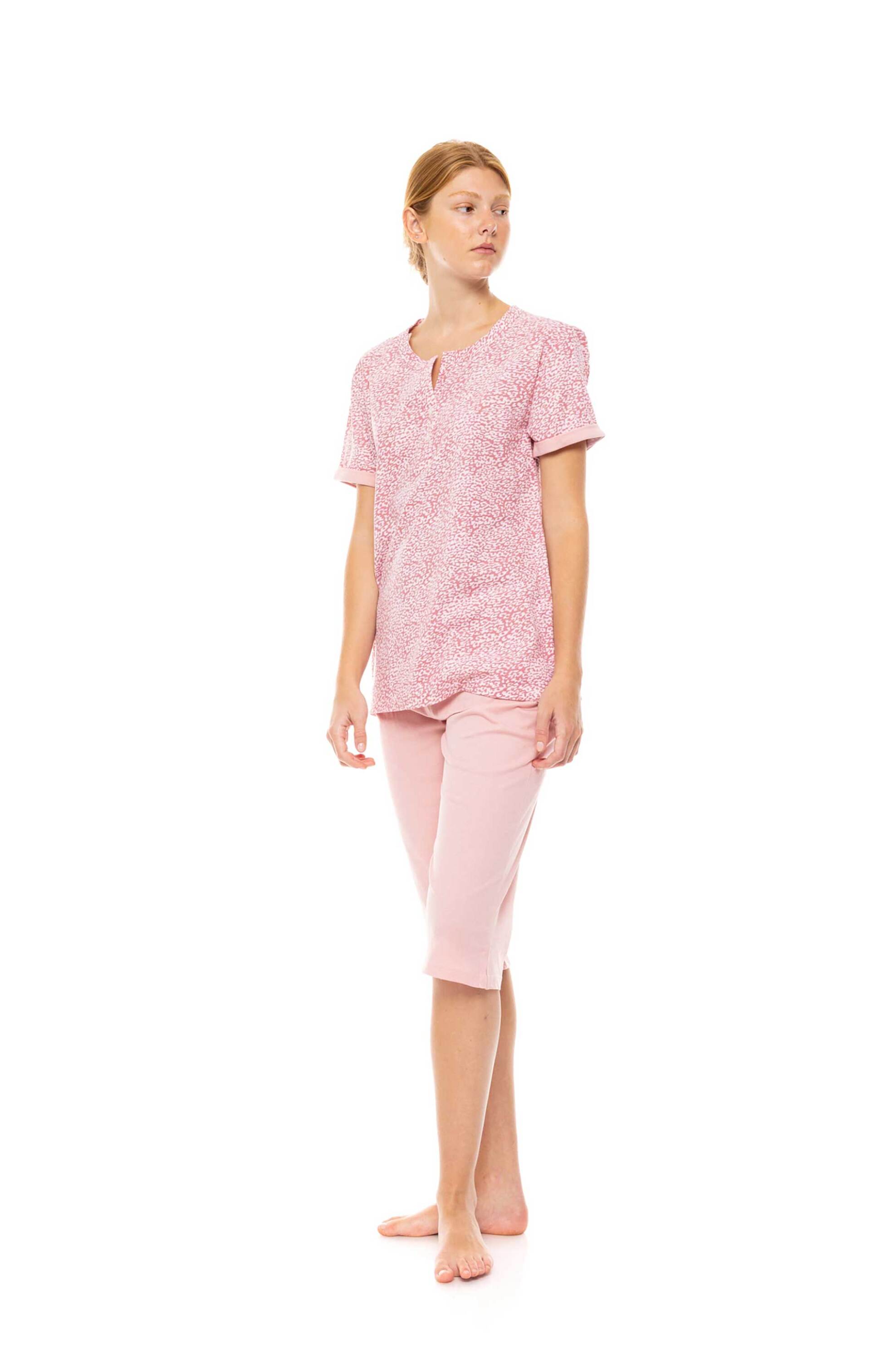 Pink Label γυναικεία πιτζάμα με leopard rose print και παντελόνι κάπρι - S1460 Ροζ φωτογραφία