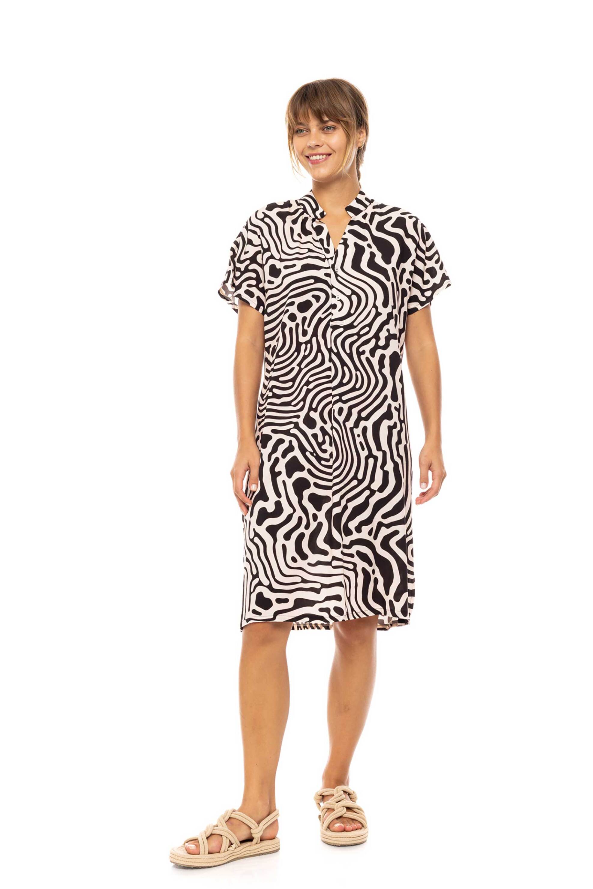 PINK LABEL Pink Label γυναικείο mini φόρεμα παραλίας με all-over print - B597 Μαύρο