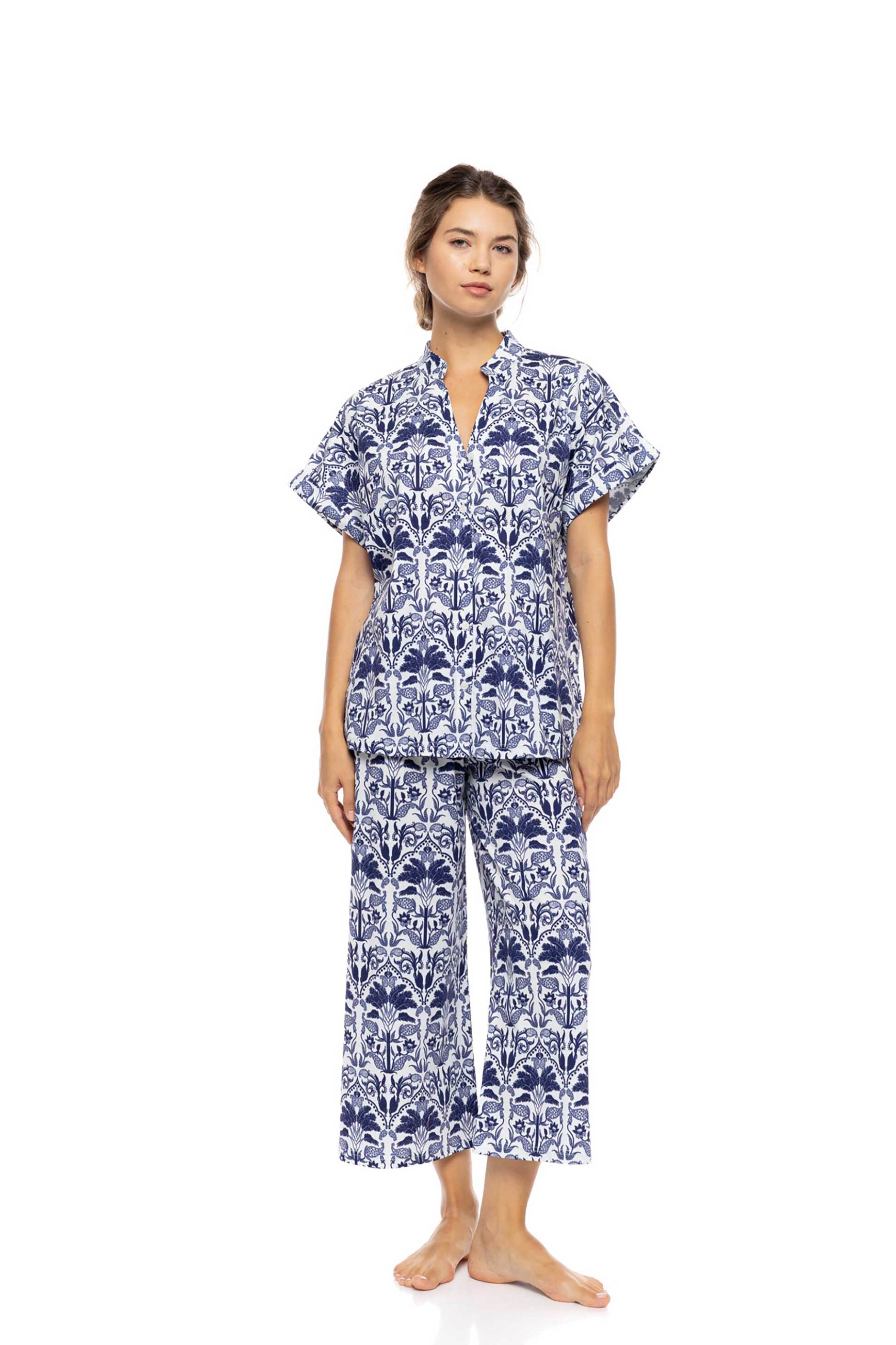 Pink Label σετ γυναικείες πιτζάμες "Blue Tropical" - S1551 Μπλε