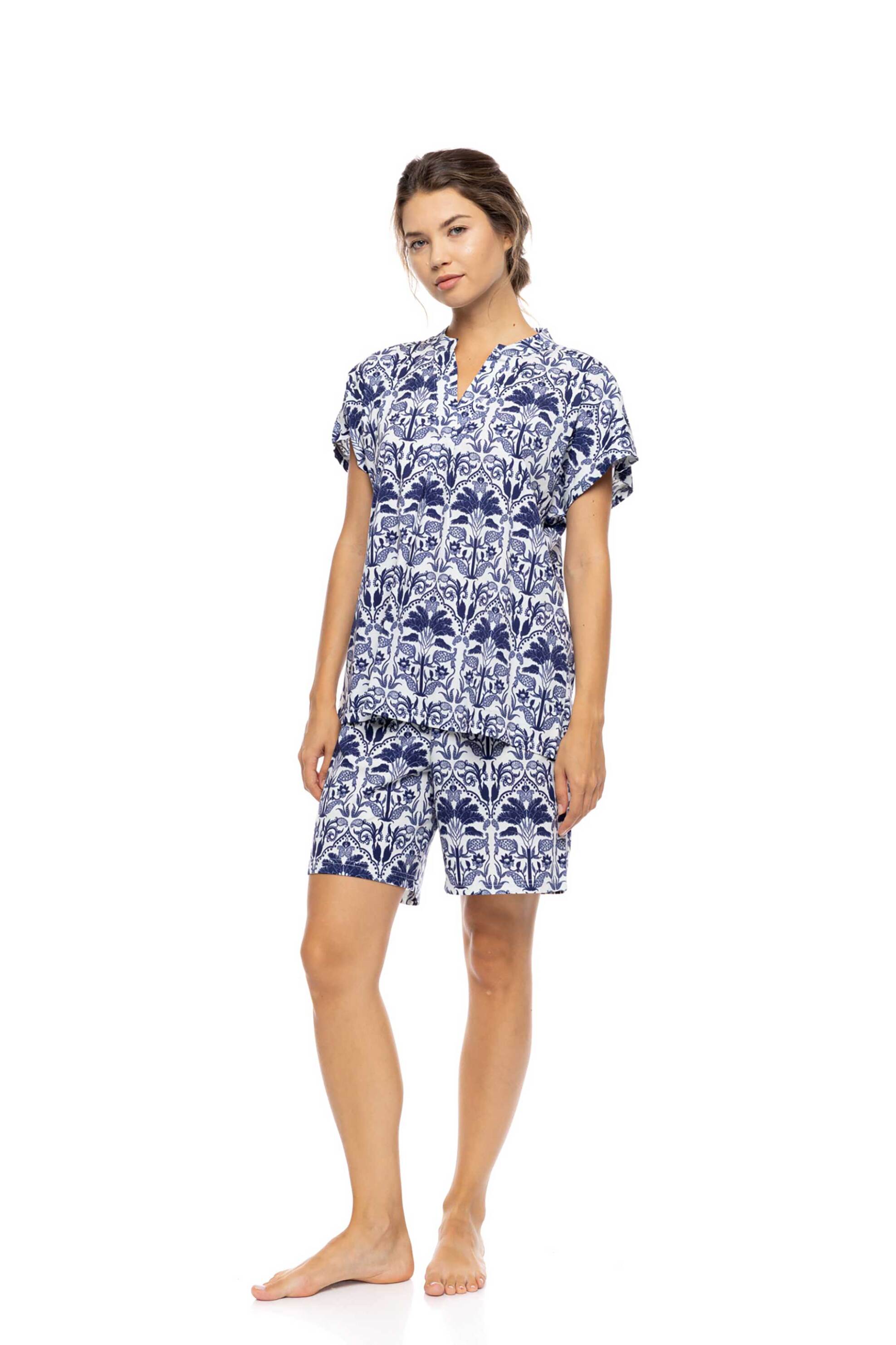 PINK LABEL Pink Label σετ γυναικείες πιτζάμες με σορτς "Blue Tropical" - S1553 Μπλε - 2