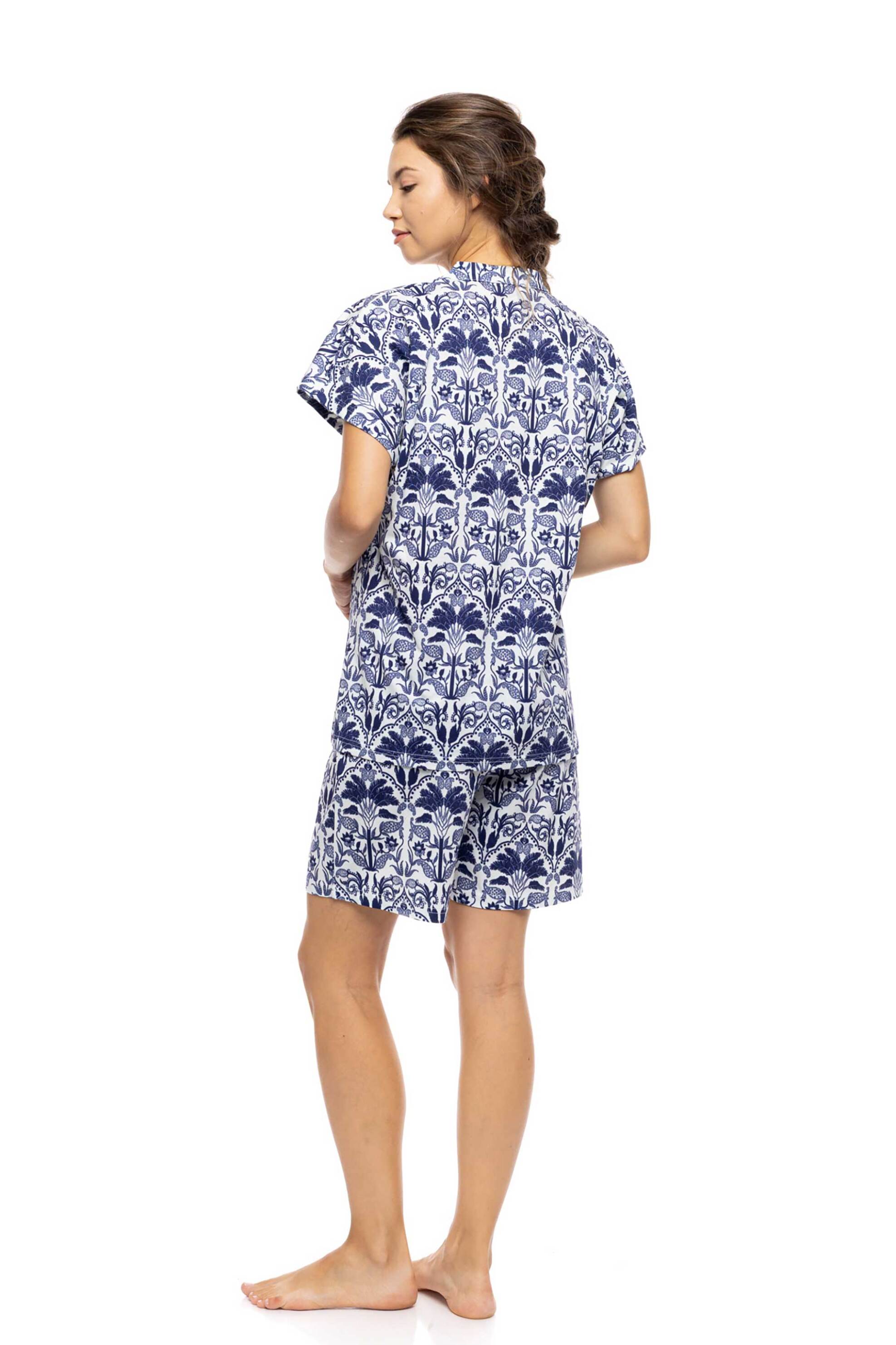 Pink Label Σετ Γυναικείες Πιτζάμες με Σορτς Blue Tropical - S1553 Μπλε