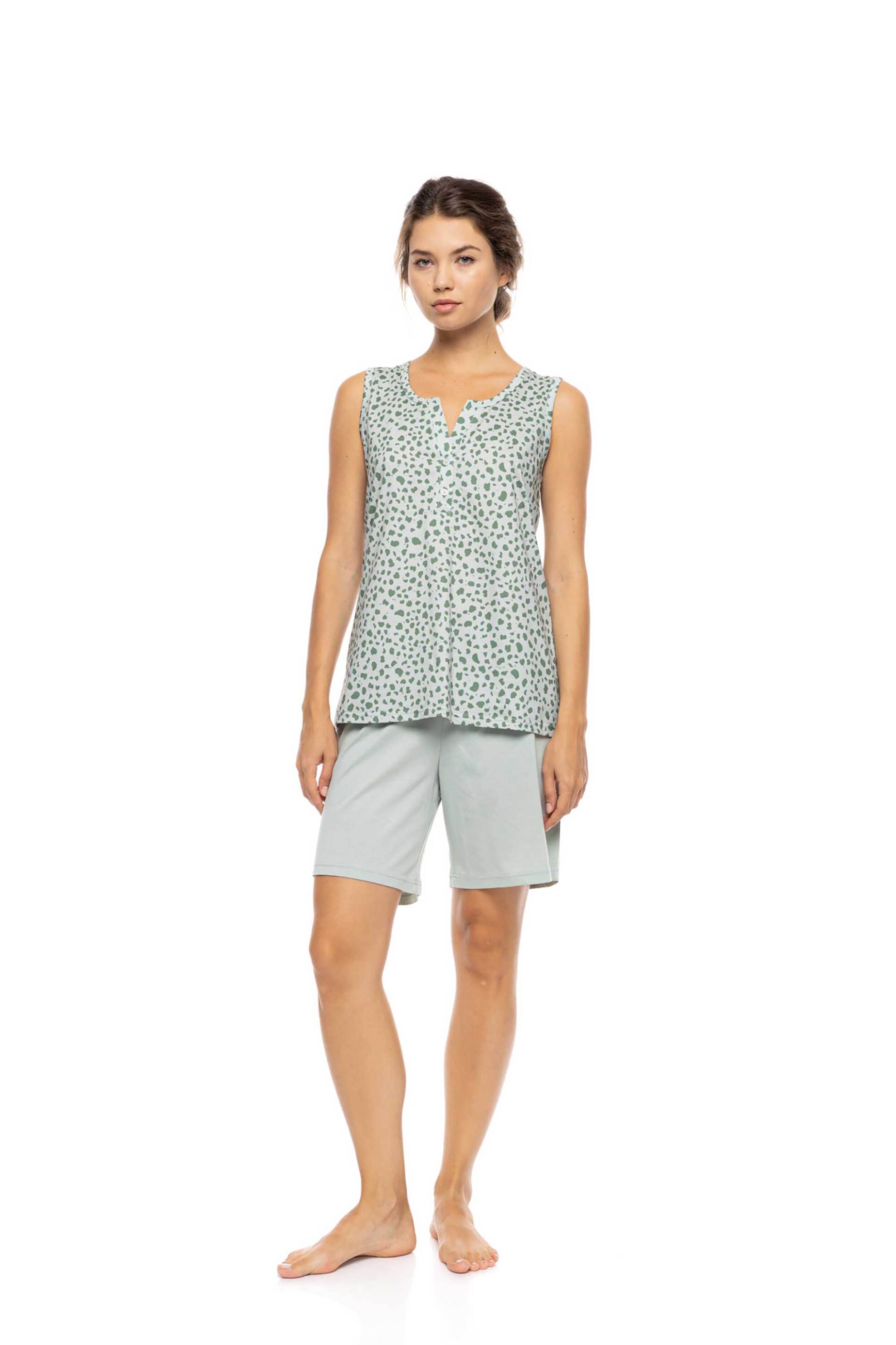 PINK LABEL Pink Label σετ γυναικείες πιτζάμες με σορτς "Jade Leo" - S1570 Πράσινο