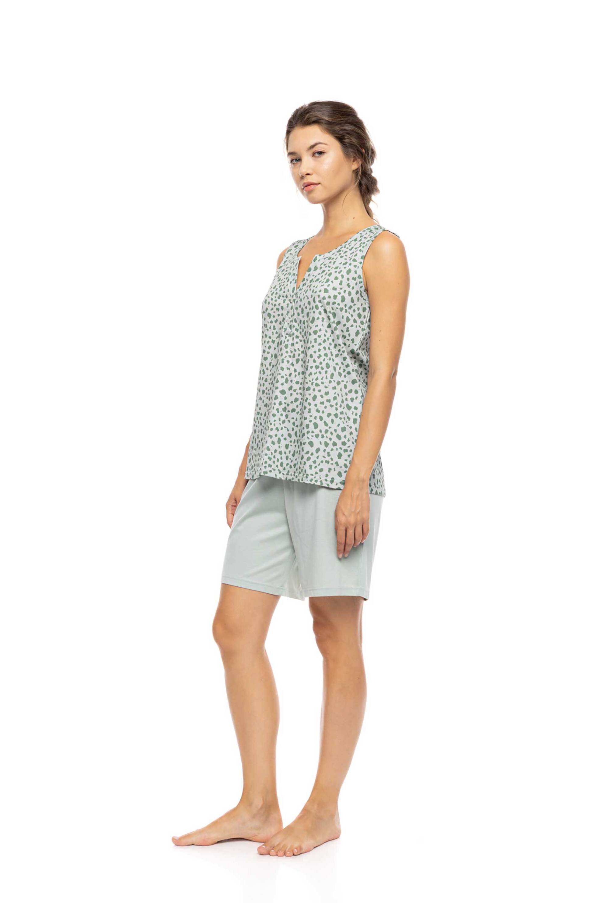 PINK LABEL Pink Label σετ γυναικείες πιτζάμες με σορτς "Jade Leo" - S1570 Πράσινο - 2