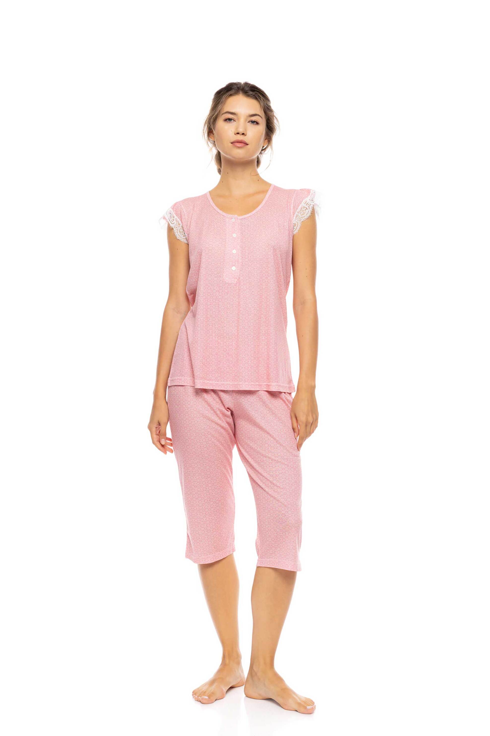 PINK LABEL Pink Label σετ γυναικείες πιτζάμες με capri παντελόνι "Summer Geo" - S1591 Ροζ