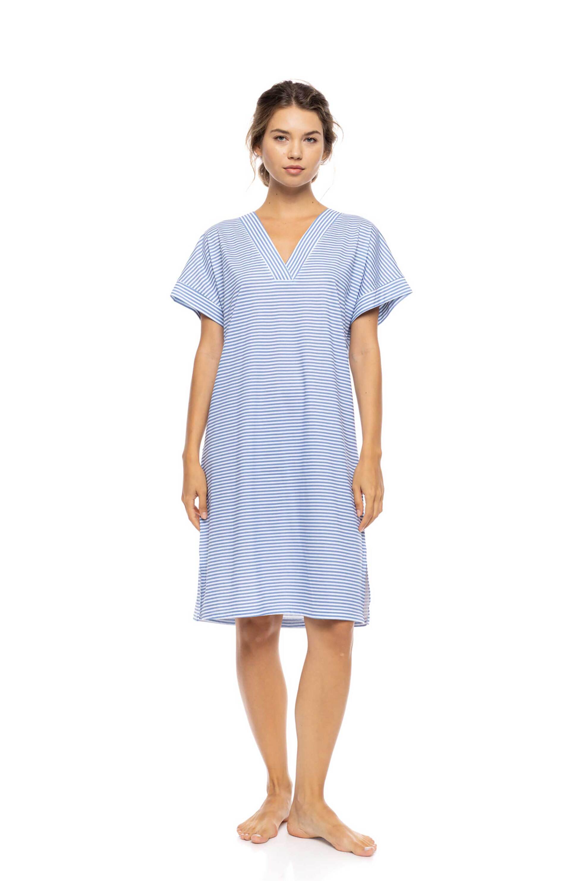 PINK LABEL Pink Label γυναικείο νυχτικό με ρίγες "Mariniere" - S1598 Μπλε