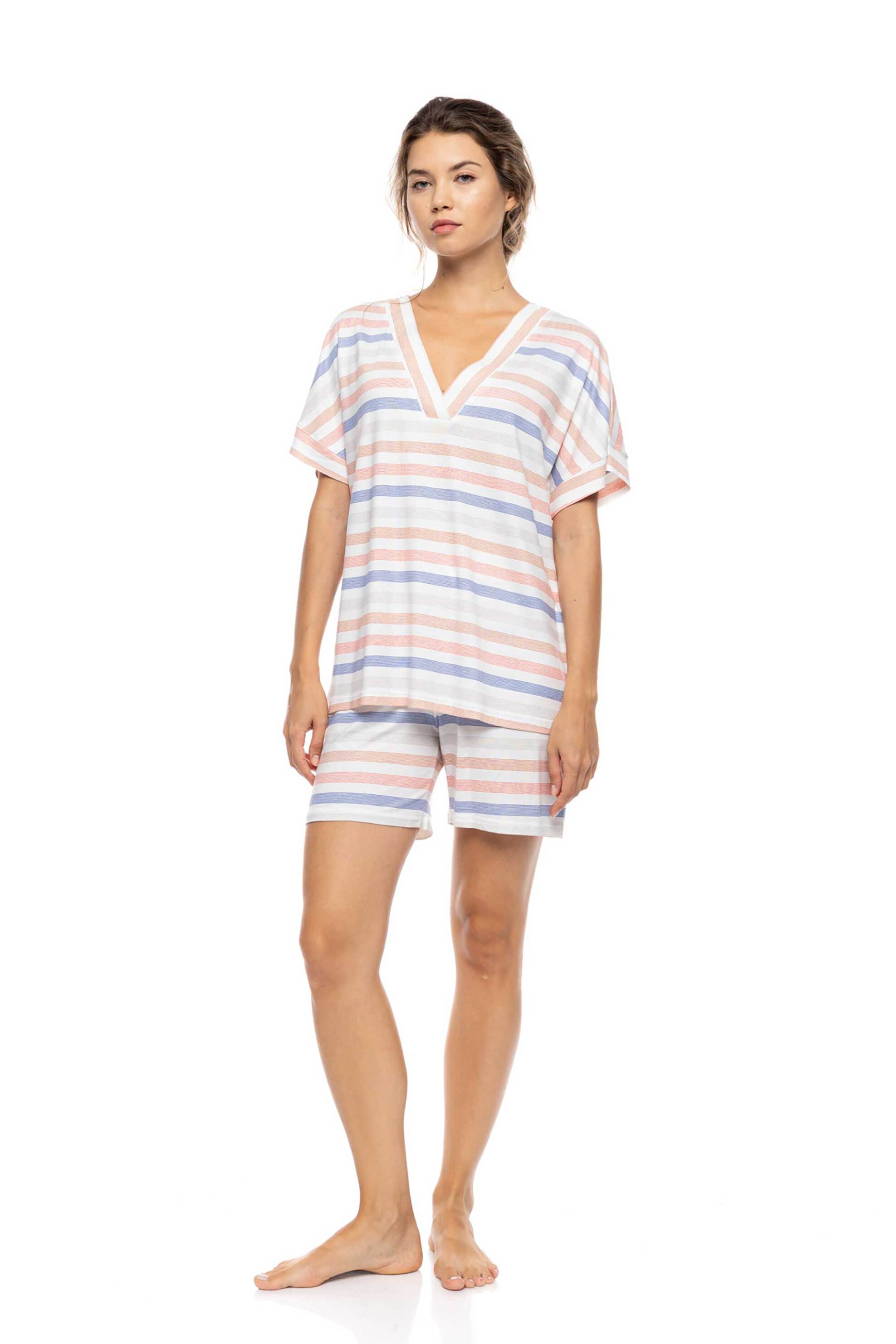 PINK LABEL Pink Label σετ γυναικείες πιτζάμες "Sunset Stripe" - S1604 Μπλε