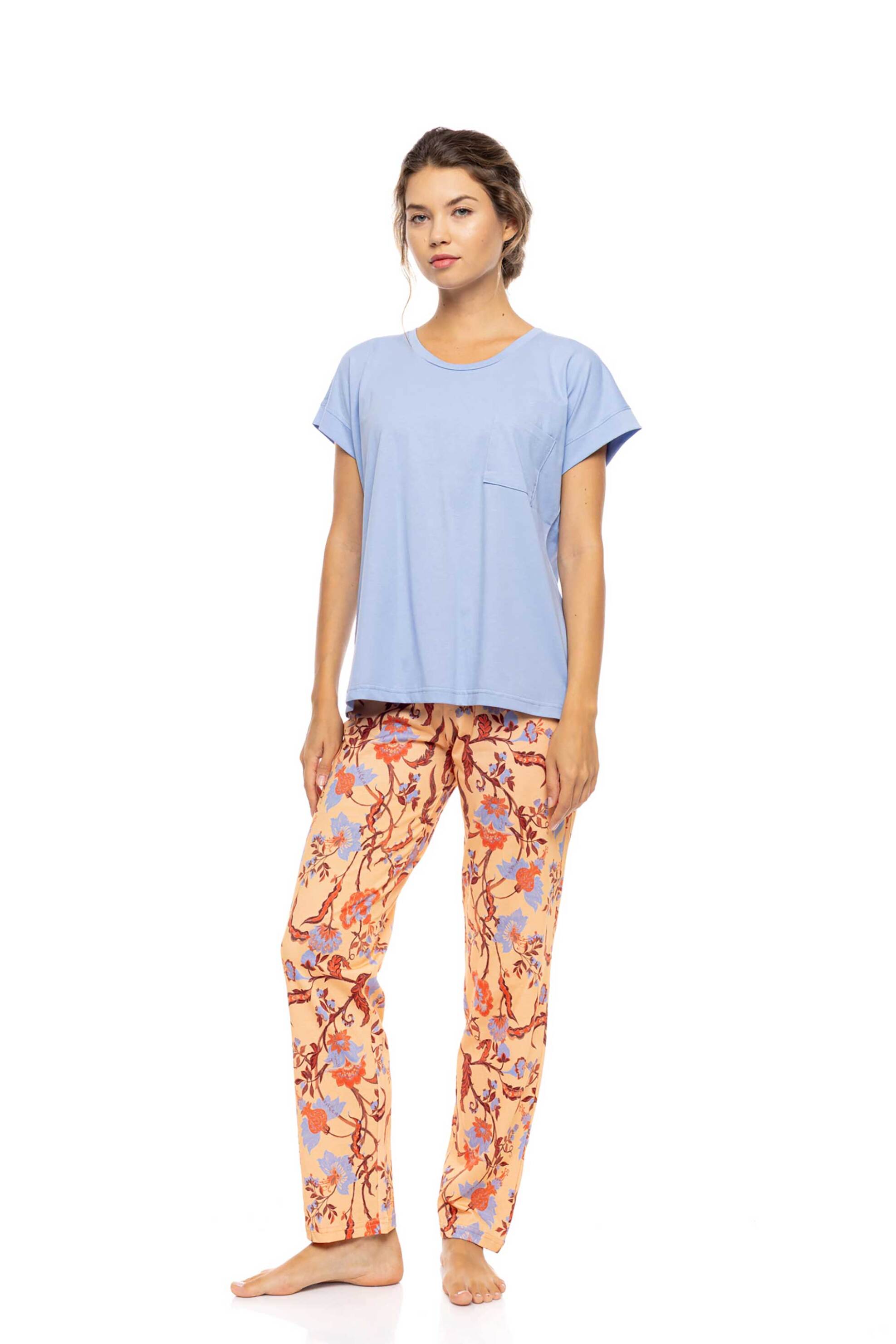 PINK LABEL Pink Label σετ γυναικείες πιτζάμες "Tropical Flower" - S1609 Μπλε