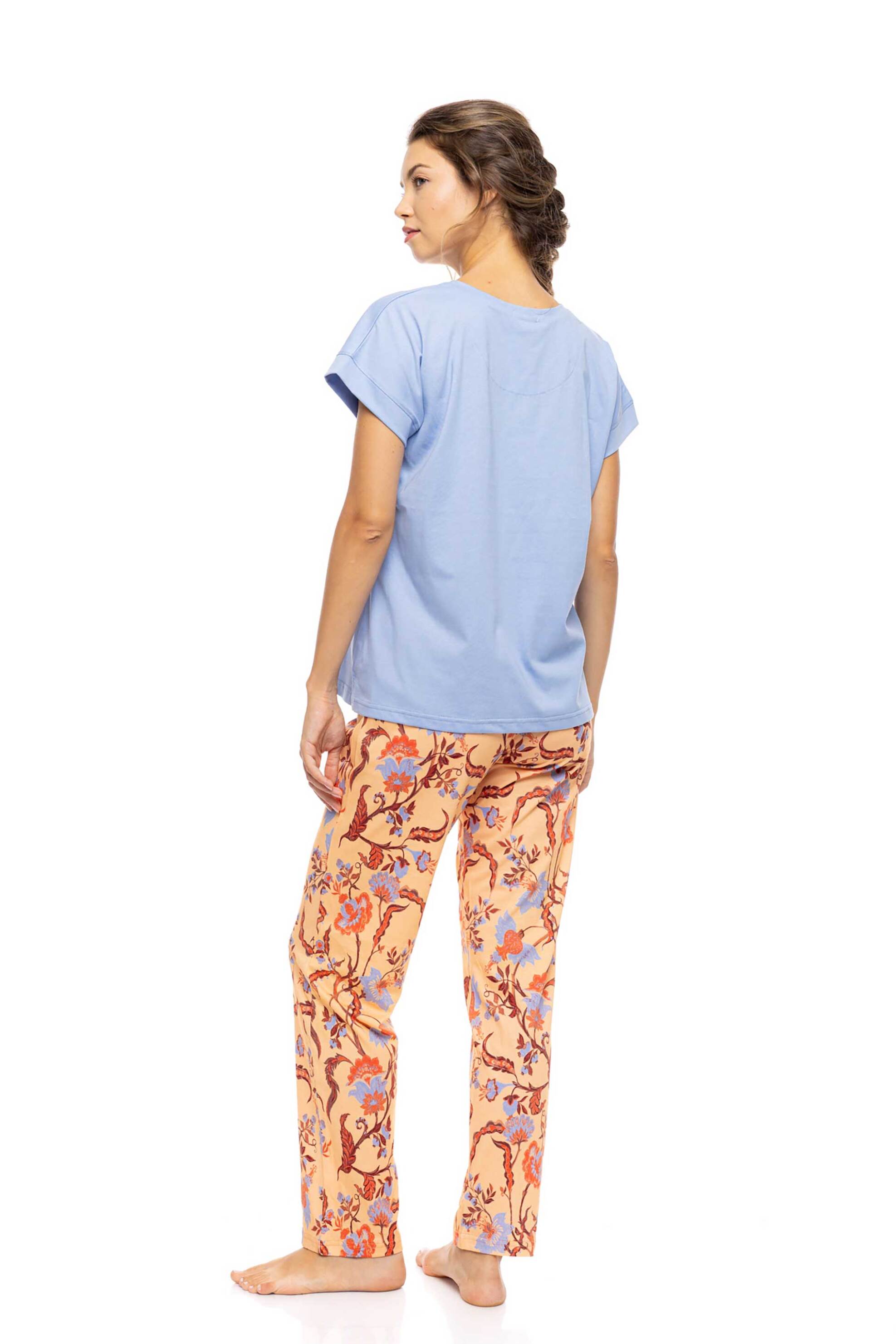 Pink Label Σετ Γυναικείες Πιτζάμες Tropical Flower - S1609 Μπλε