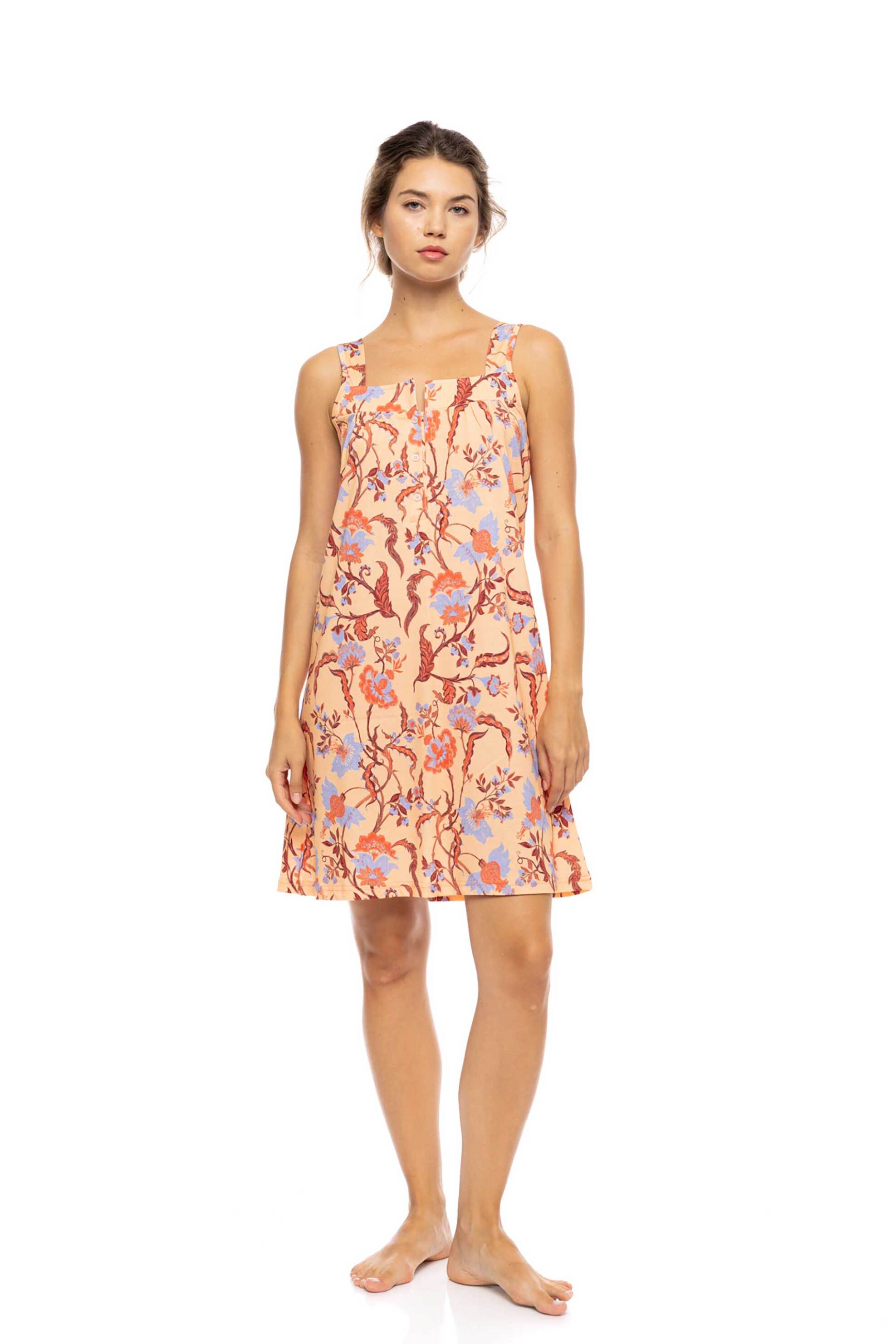 PINK LABEL Pink Label γυναικείο νυχτικό "Tropical Flower" - S1610 Ροδακινί