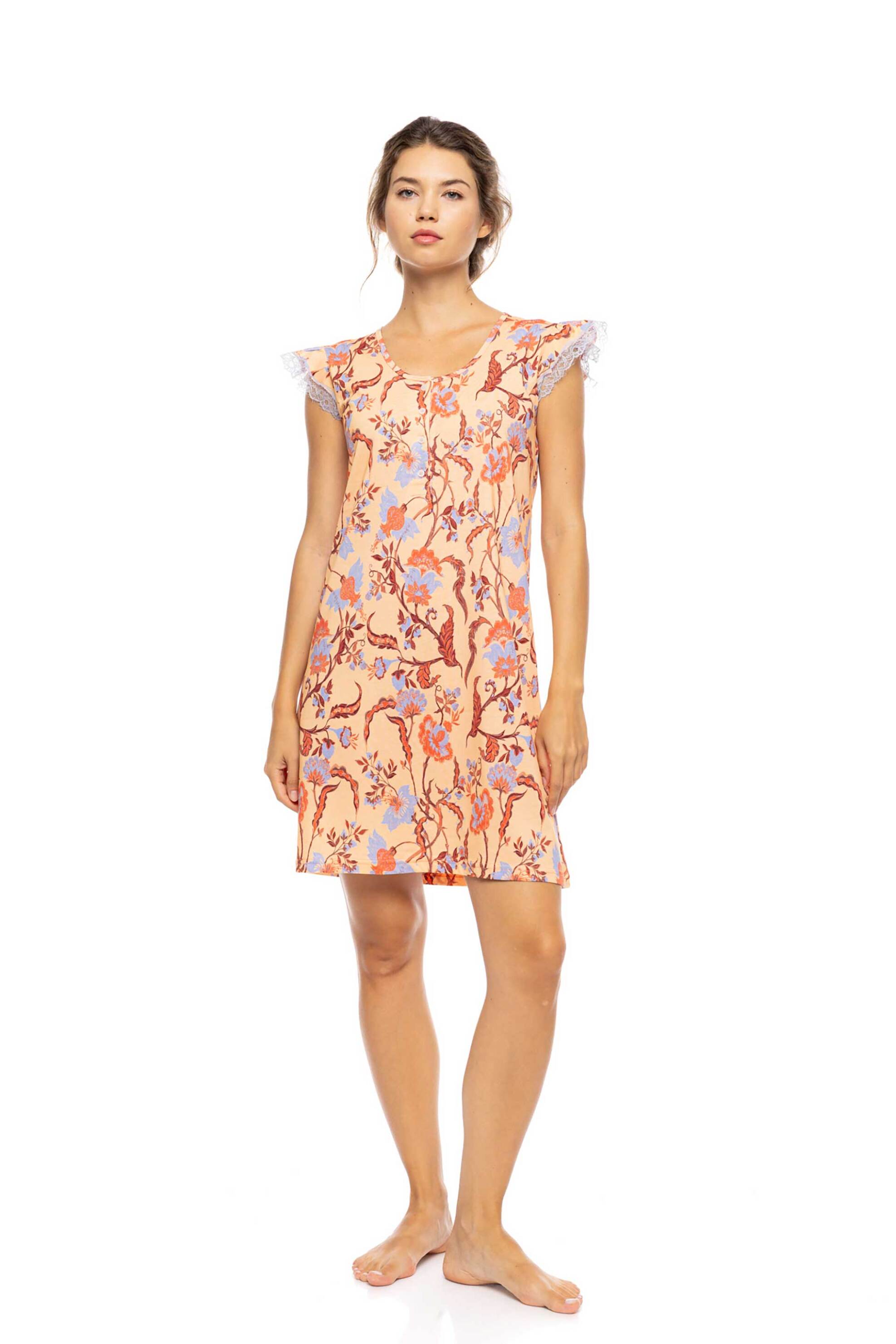 PINK LABEL Pink Label γυναικείο νυχτικό "Tropical Flower" - S1614 Σομόν