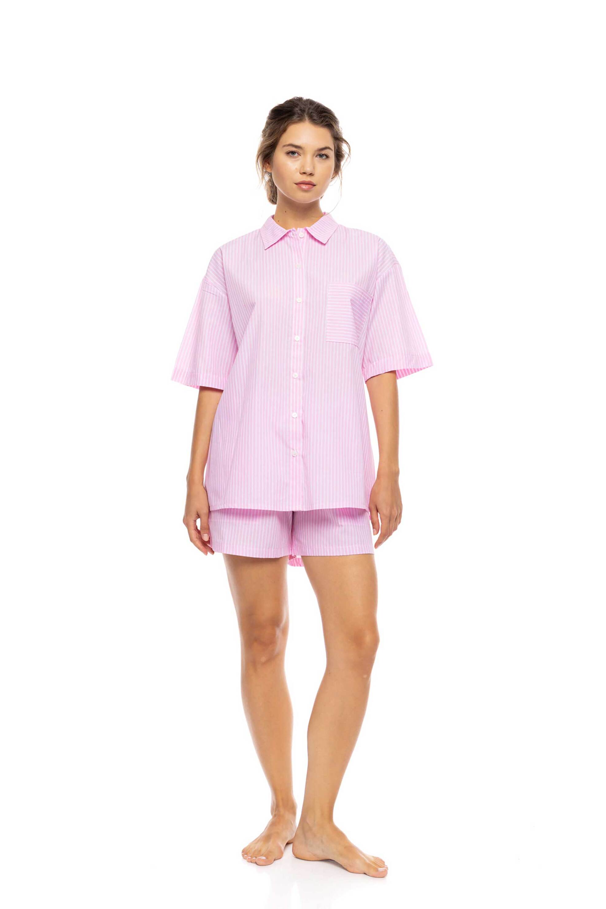 PINK LABEL Pink Label σετ γυναικείες πιτζάμες με σορτς "Duo Stripe" - S1625 Ροζ