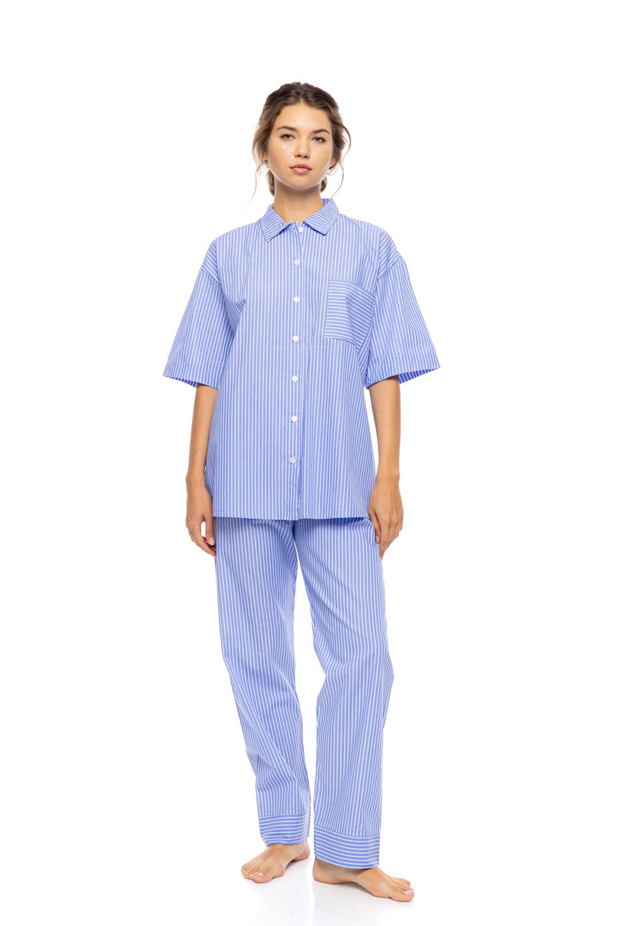 PINK LABEL Pink Label σετ γυναικείες πιτζάμες ριγέ "Duo Stripe" - S1626 Σιελ