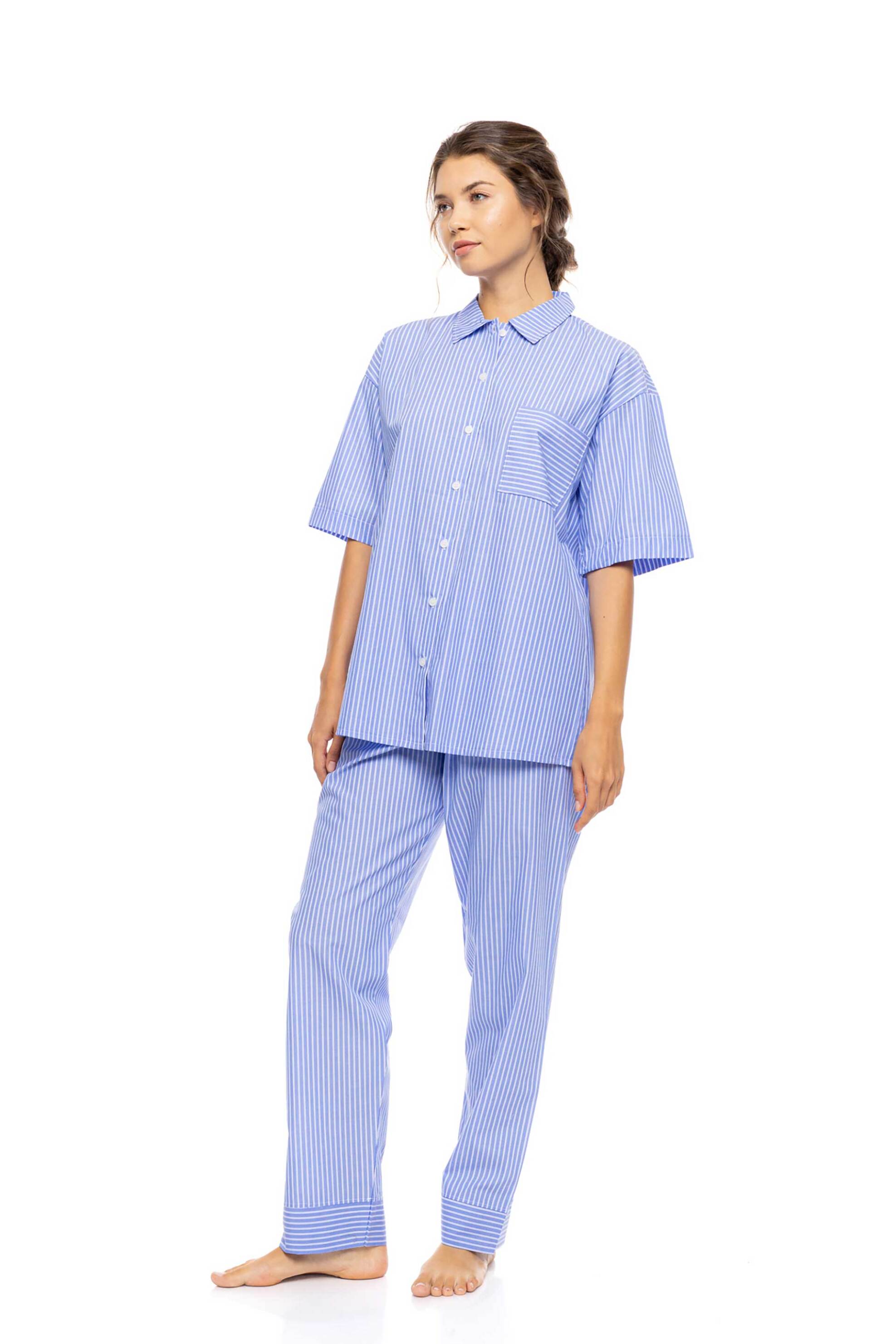 PINK LABEL Pink Label σετ γυναικείες πιτζάμες ριγέ "Duo Stripe" - S1626 Σιελ - 2
