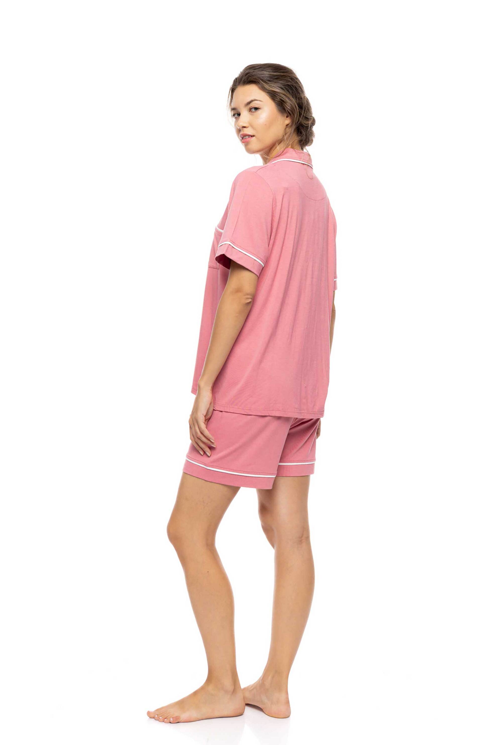Pink Label σετ γυναικείες πιτζάμες με σορτς "Duo Stripe" - SN-203 Ροδακινί φωτογραφία