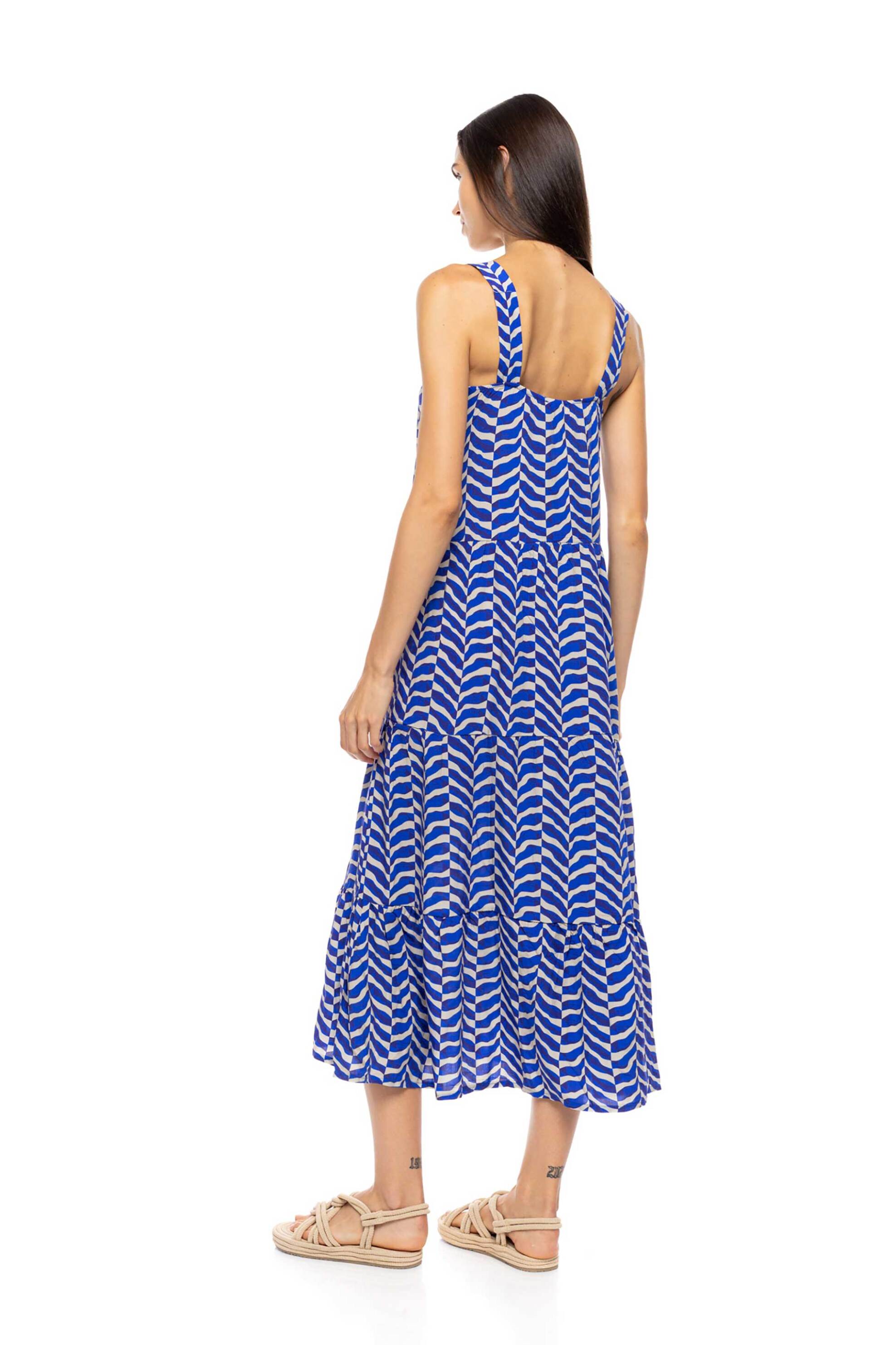 Pink Label Γυναικείο Φόρεμα Maxi Παραλίας με Print Aegean - B689 Γαλάζιο