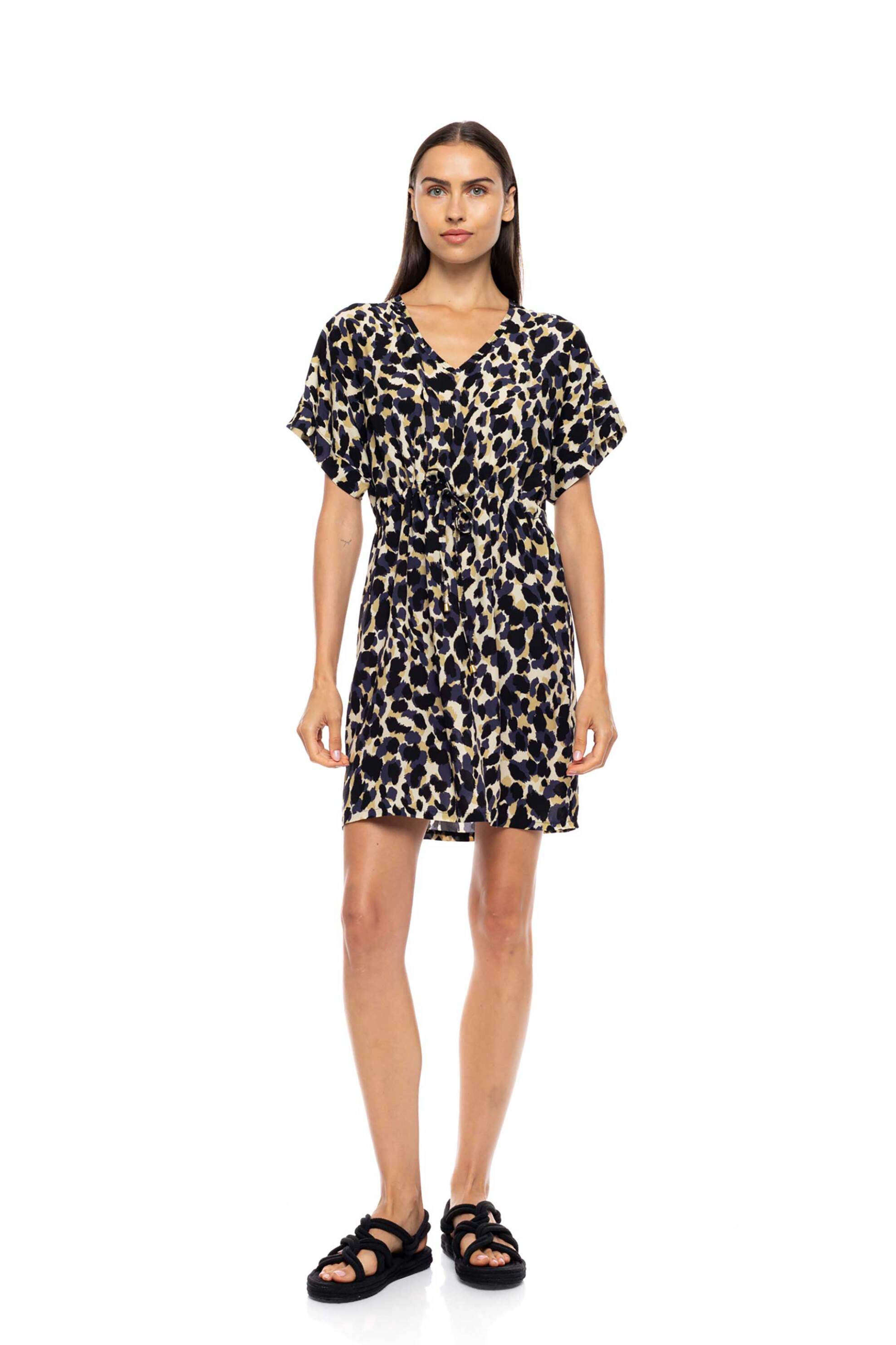 Pink Label γυναικείο φόρεμα παραλίας με animal print "Yellow Leopard" - B702 Κίτρινο