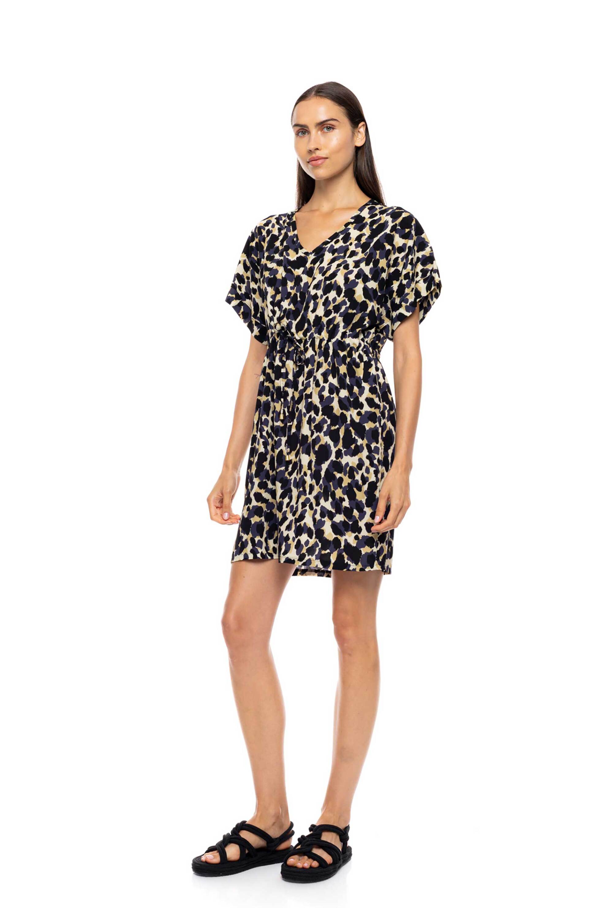 Pink Label γυναικείο φόρεμα παραλίας με animal print "Yellow Leopard" - B702 Κίτρινο