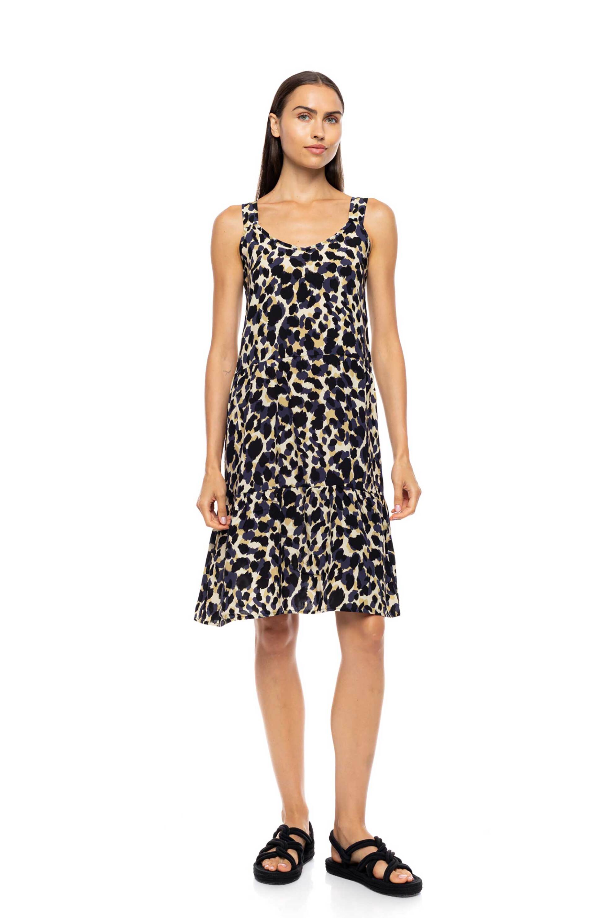Pink Label γυναικείο φόρεμα παραλίας με animal print "Yellow Leopard" - B705 Κίτρινο