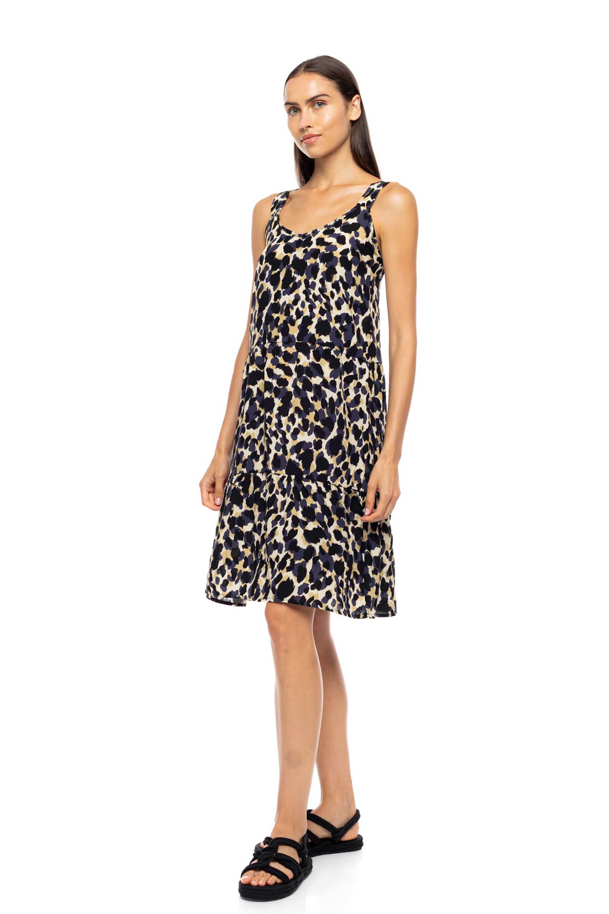 Pink Label γυναικείο φόρεμα παραλίας με animal print "Yellow Leopard" - B705 Κίτρινο