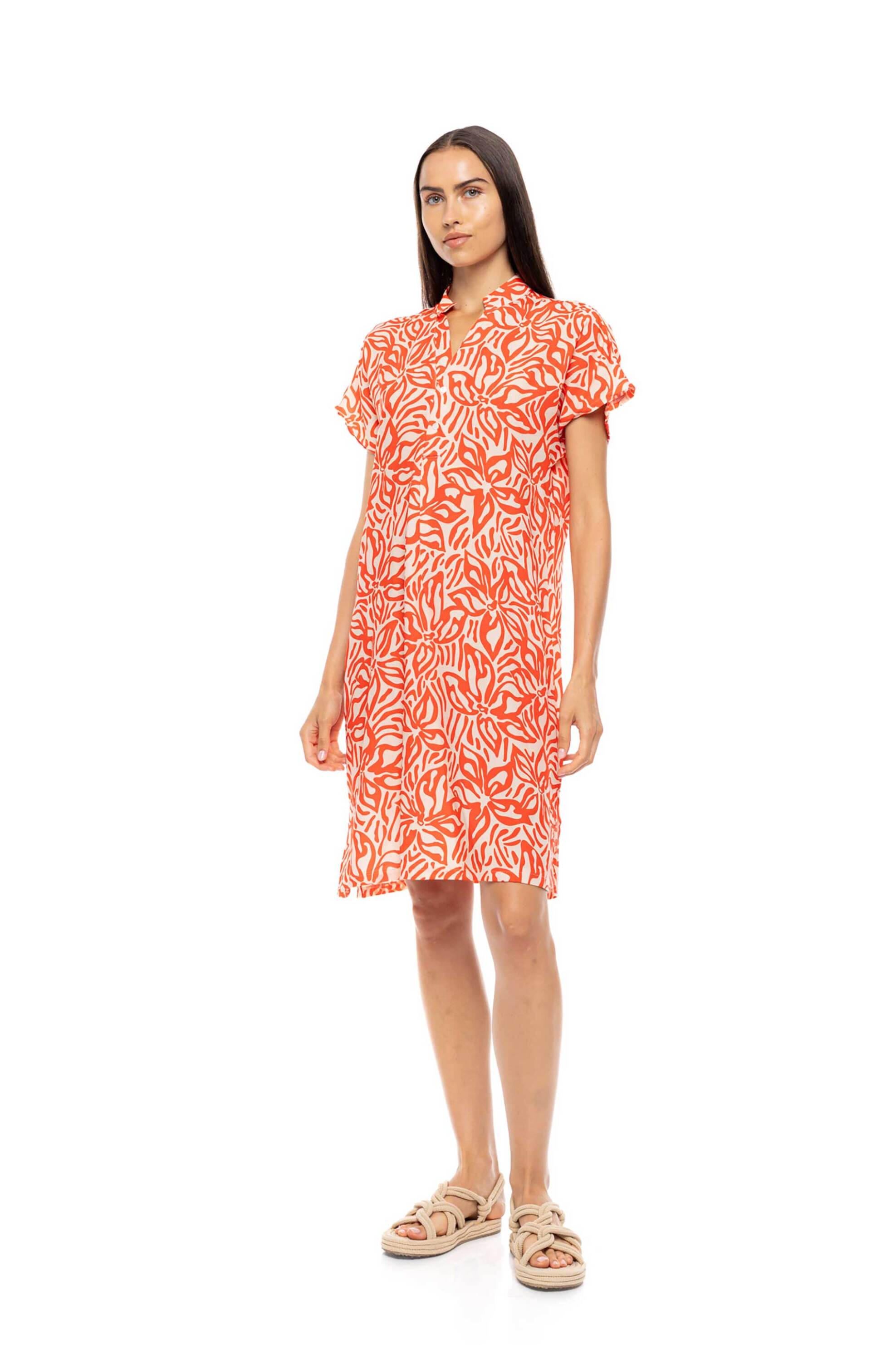 Pink Label γυναικείο φόρεμα παραλίας "Coral Flower" - B719 Κοραλί