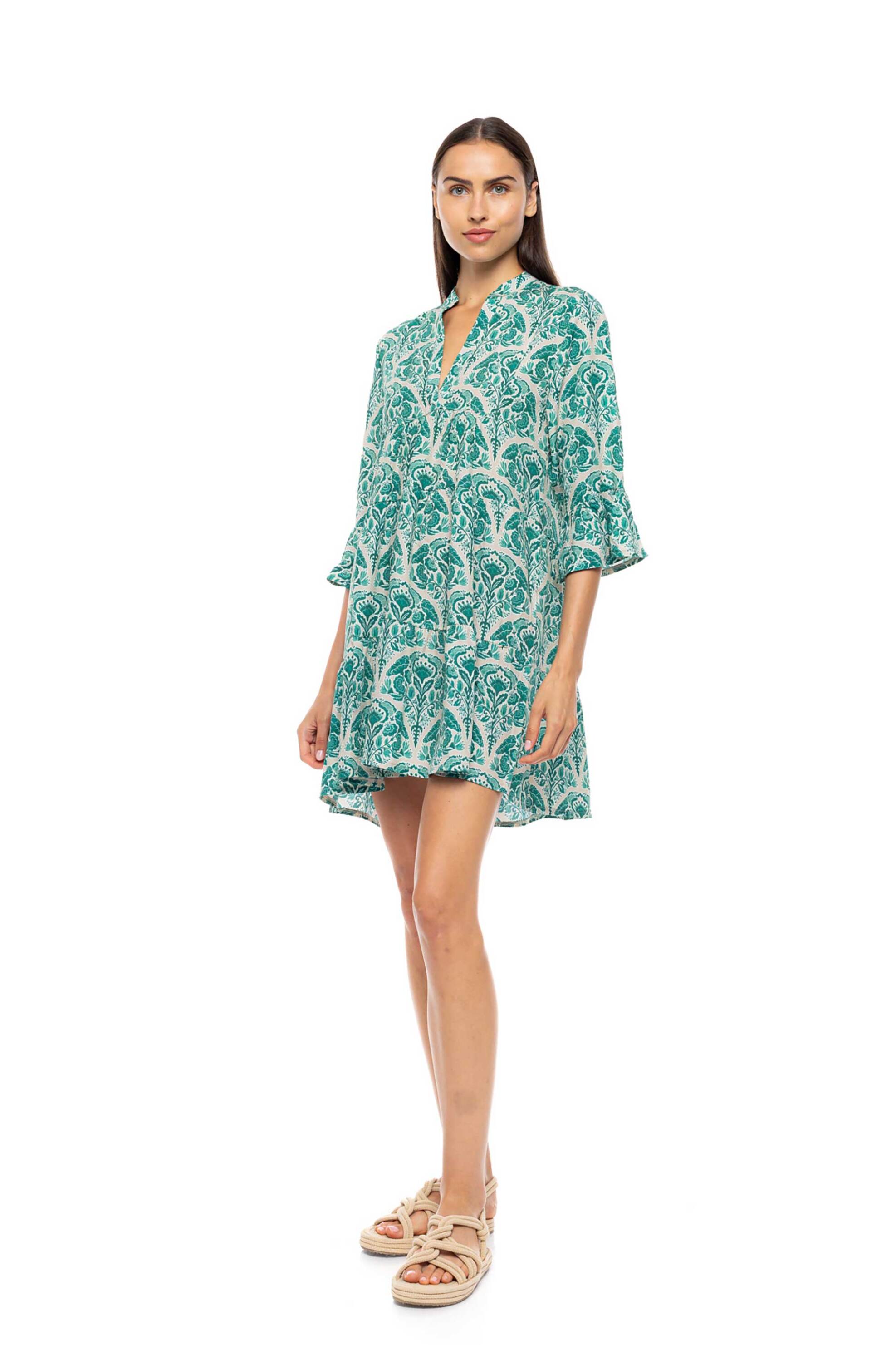 PINK LABEL Pink Label γυναικείο φόρεμα παραλίας με print "La Palma" - B734 Πράσινο Aqua - 2