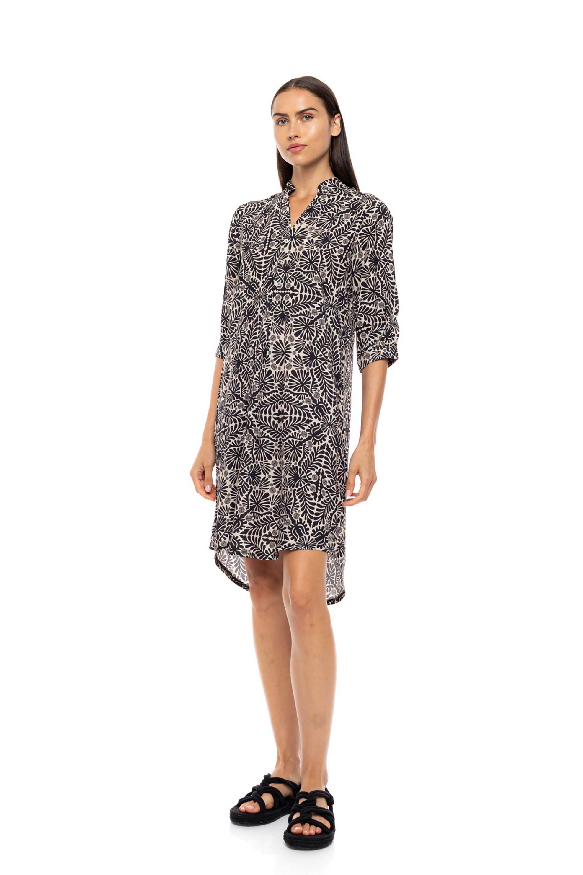 Pink Label γυναικείο φόρεμα παραλίας με print "Sand Tropical Cameo" - B754 Μαύρο