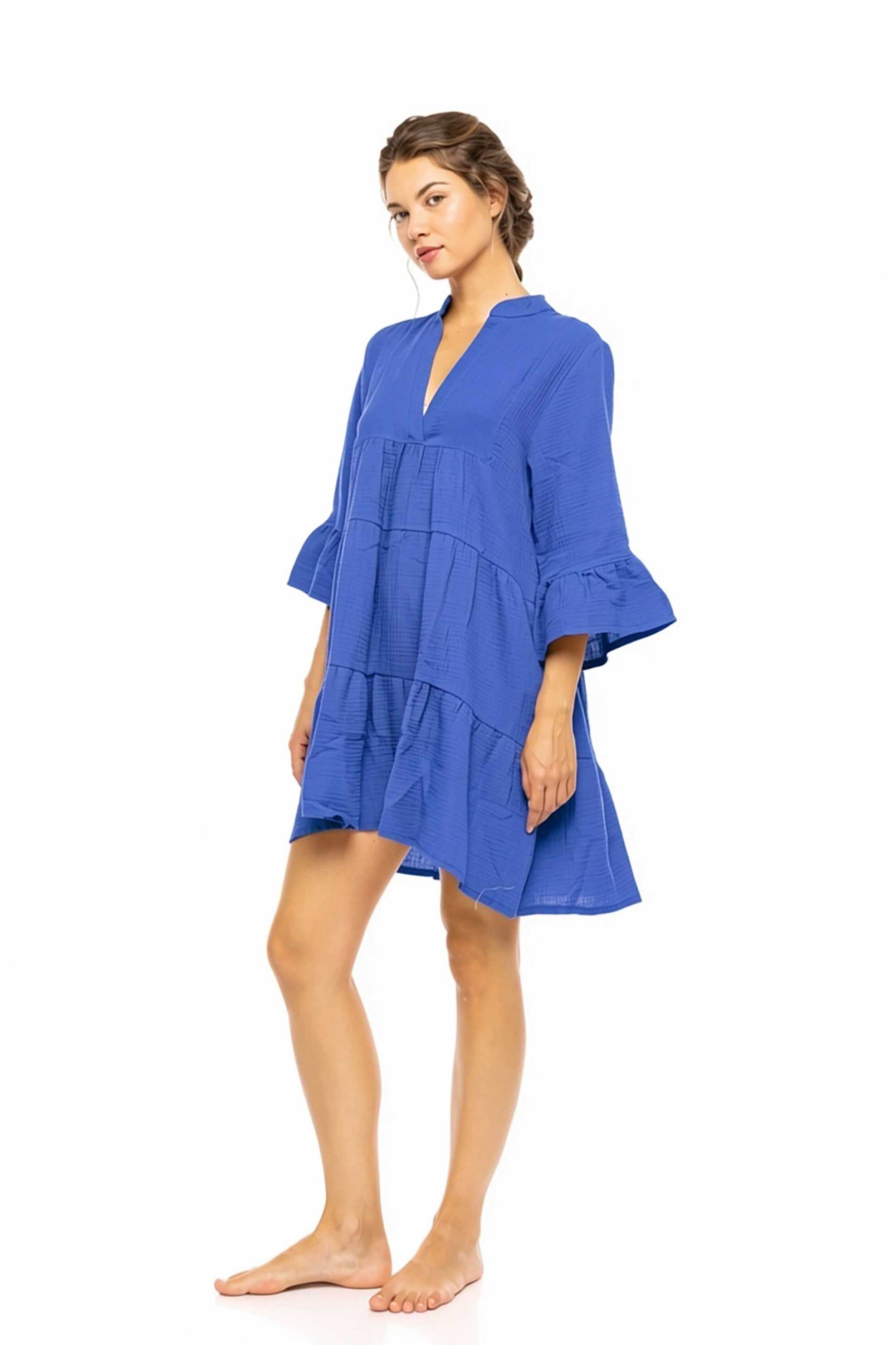 PINK LABEL Pink Label γυναικείο φόρεμα παραλίας μονόχρωμο - BN-320 Μπλε Ηλεκτρίκ - 2