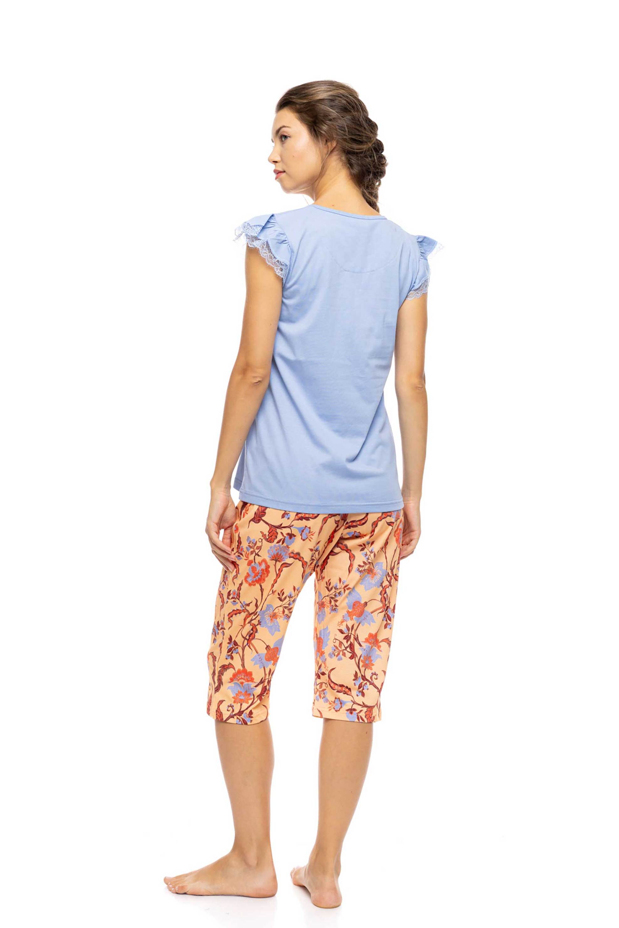 Pink Label Σετ Γυναικείες Πιτζάμες με Capri Παντελόνι Tropical Flower - S1613 Μπλε