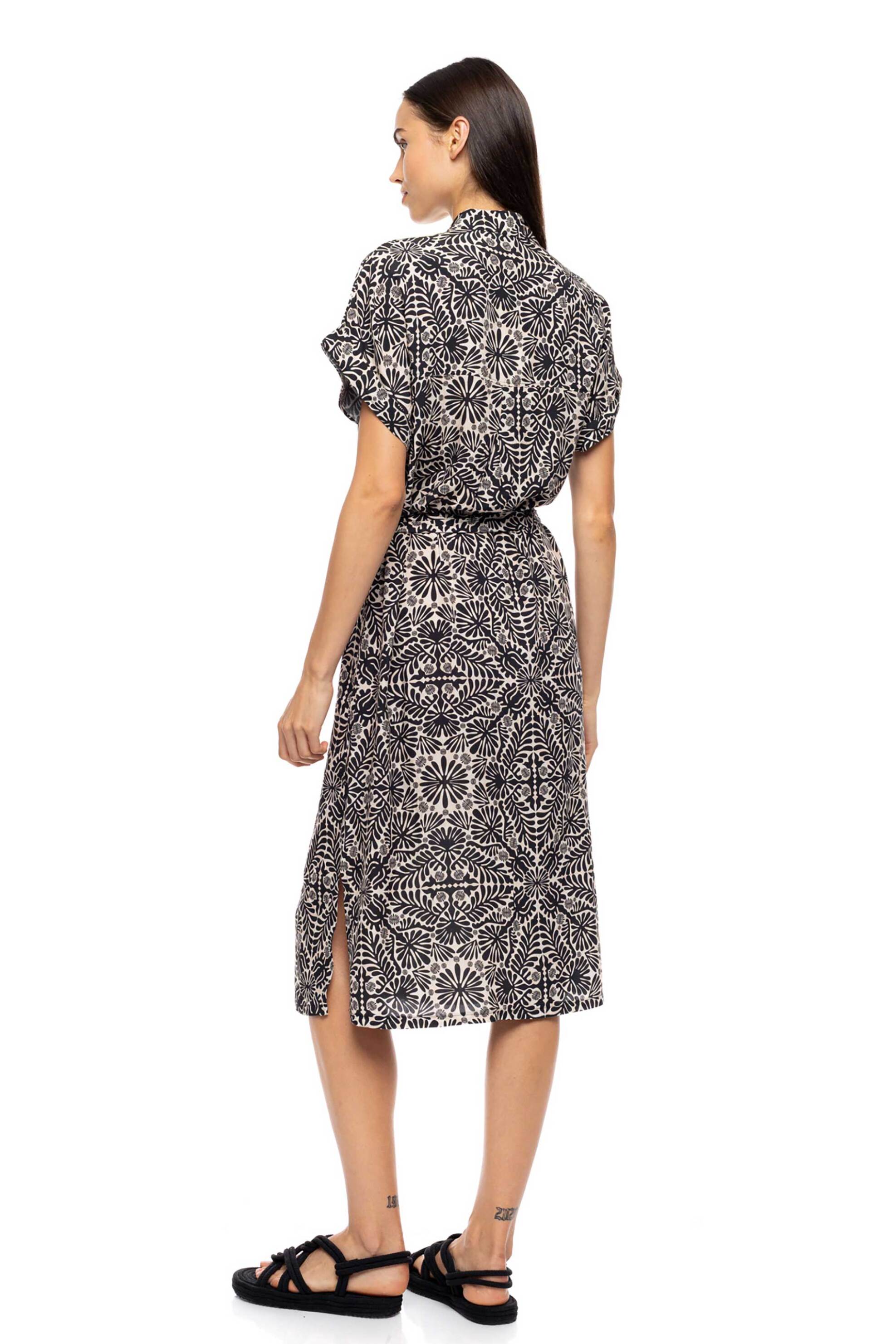 Pink Label γυναικείο φόρεμα παραλίας σεμιζιέ με print "Sand Tropical Cameo" - B753 Μαύρο