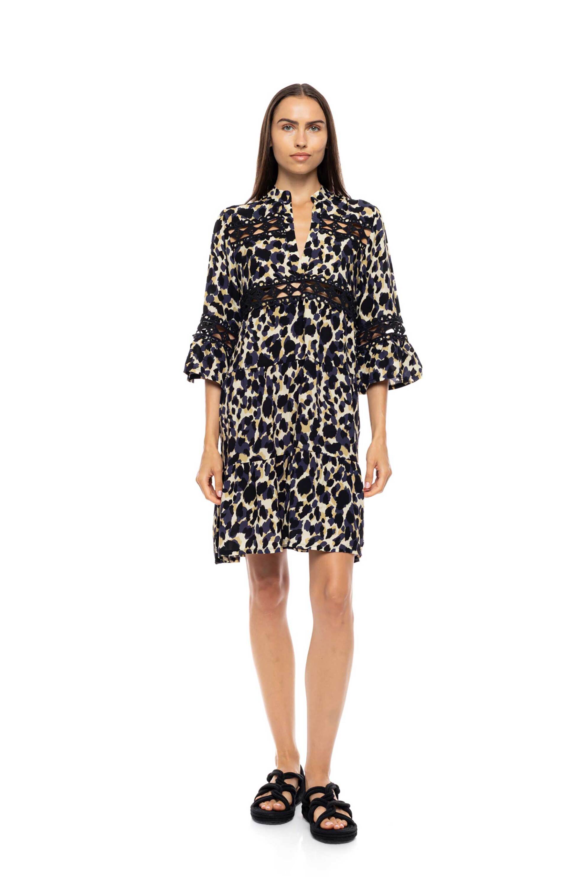 Pink Label γυναικείο φόρεμα παραλίας με animal print "Yellow Leopard" - B699 Κίτρινο