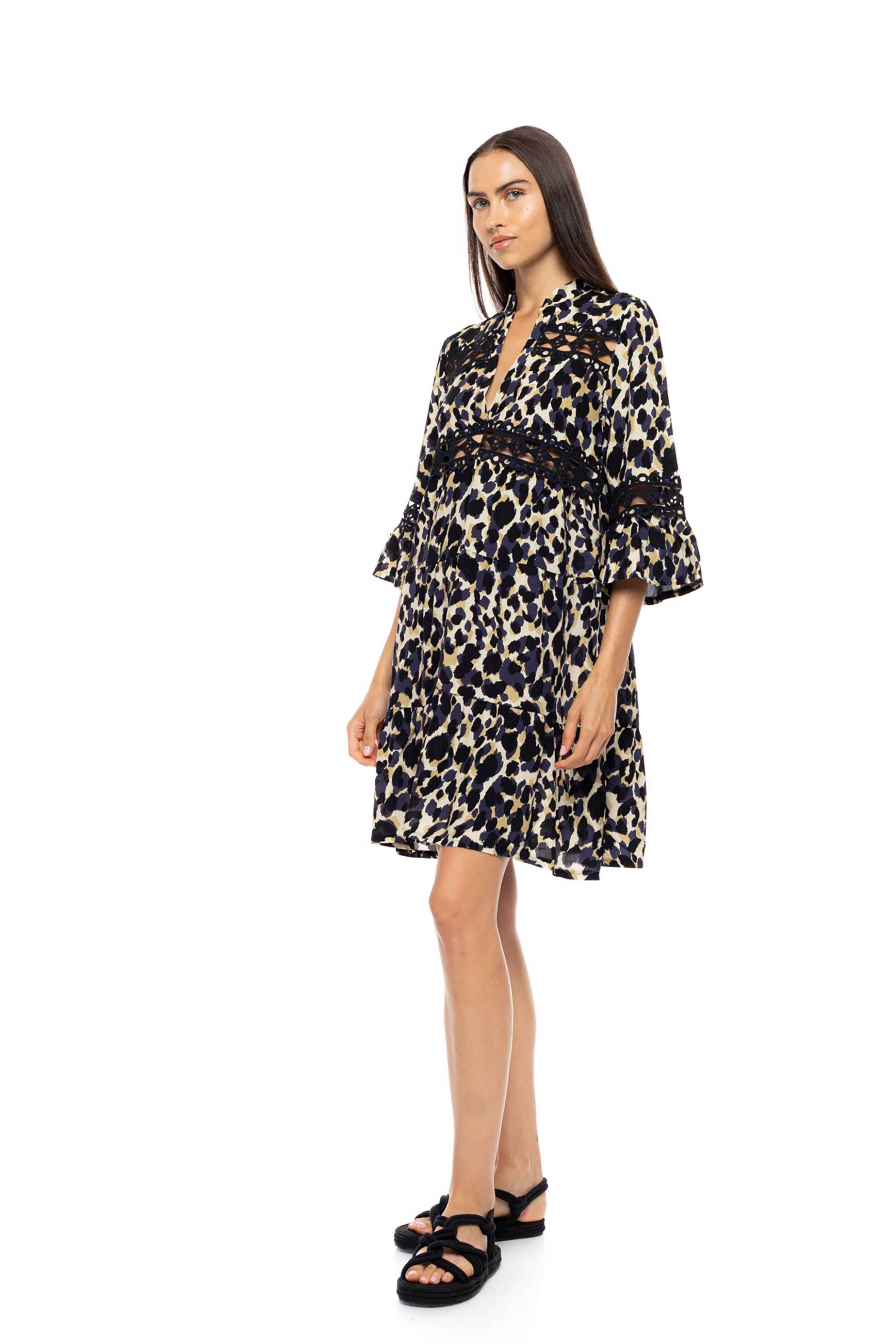 Pink Label γυναικείο φόρεμα παραλίας με animal print "Yellow Leopard" - B699 Κίτρινο
