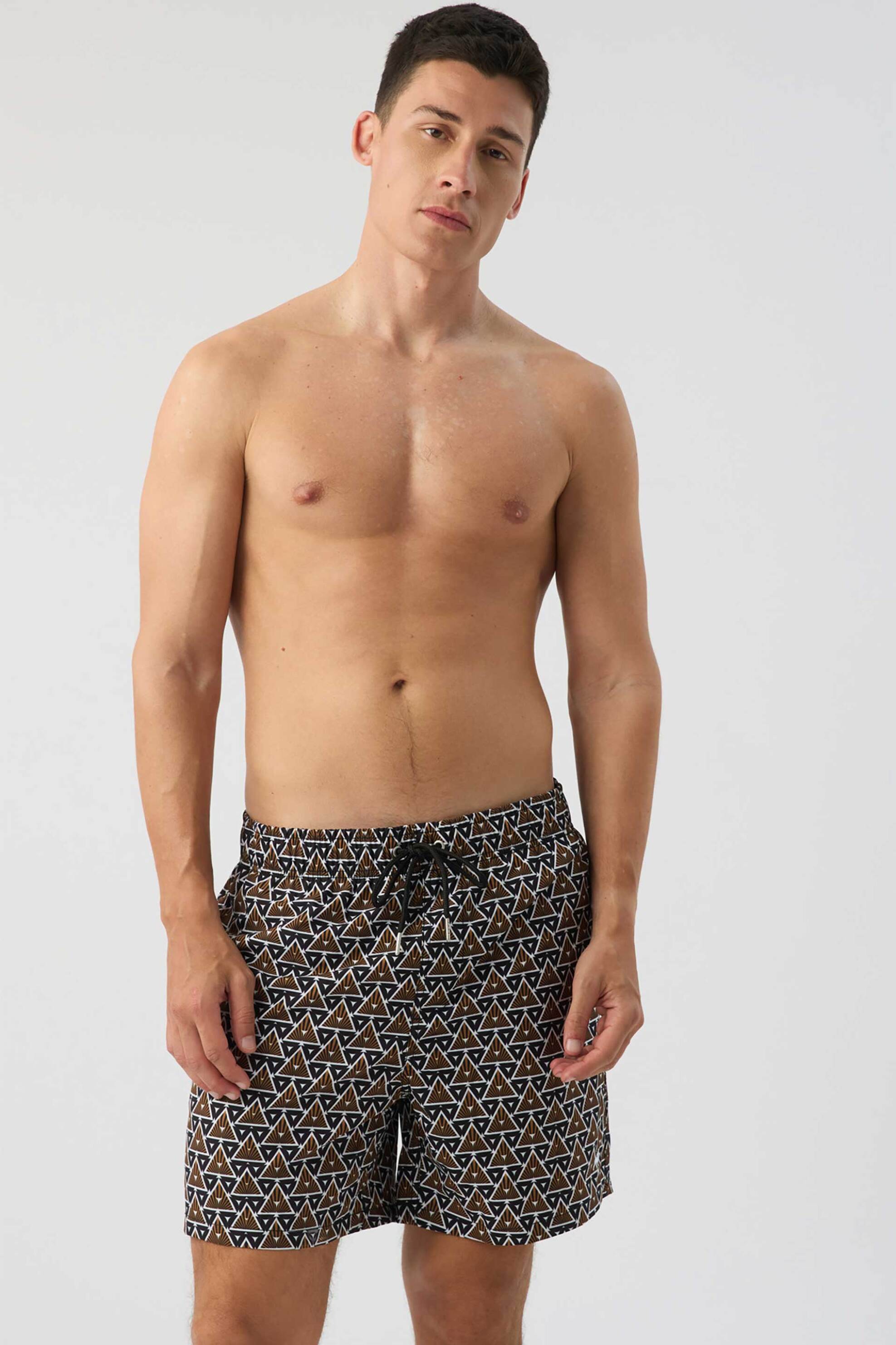 MINERVA Minerva ανδρικό μαγιό βερμούδα με all-over print "Soft" - 96-37603-002-070 Μαύρο - Χρυσό
