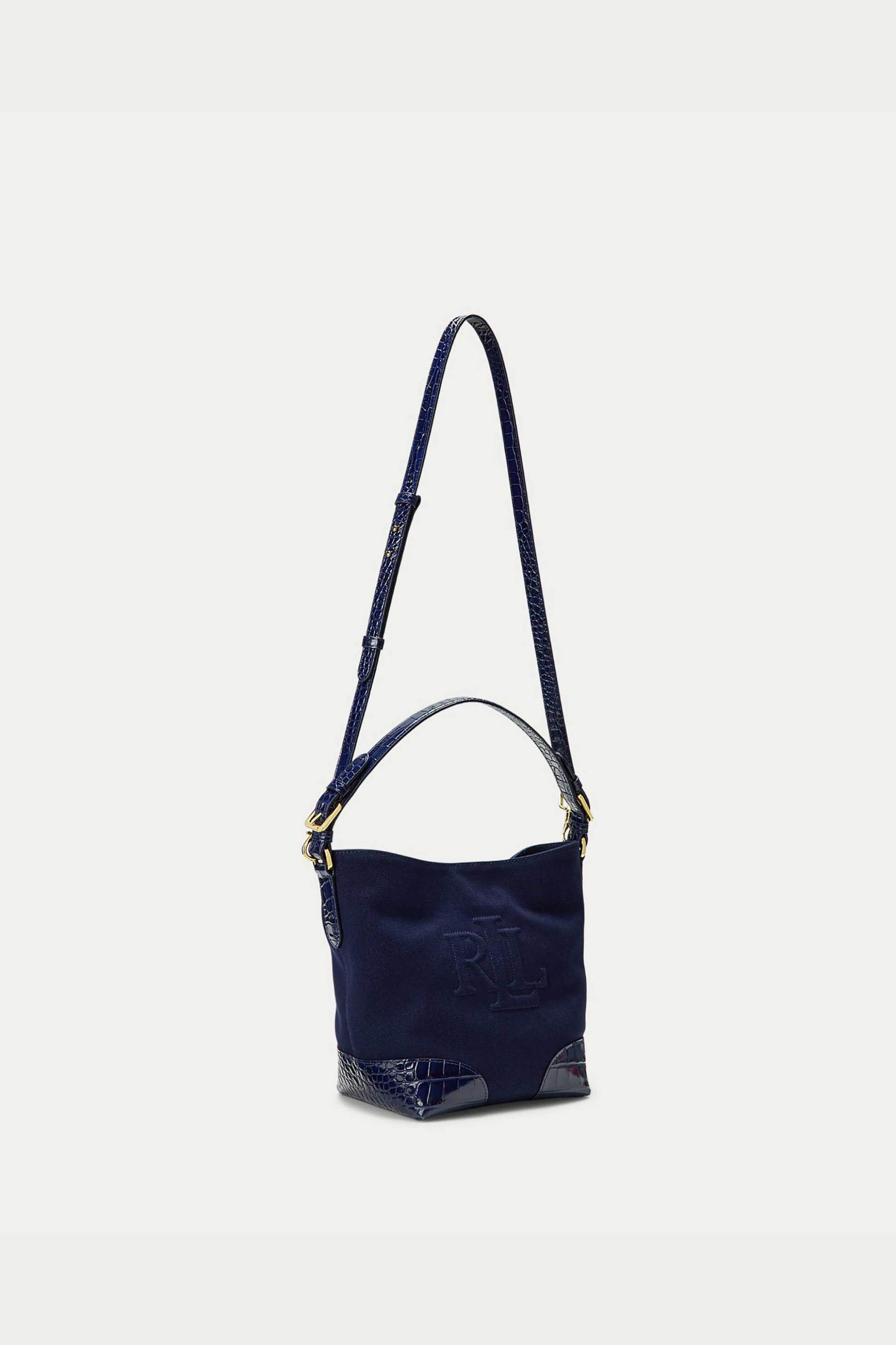 Lauren Ralph Lauren γυναικεία δερμάτινη τσάντα canvas bucket με ανάγλυφο logo "Medium Witley" - 324-431958976/003 Μπλε Σκούρο φωτογραφία