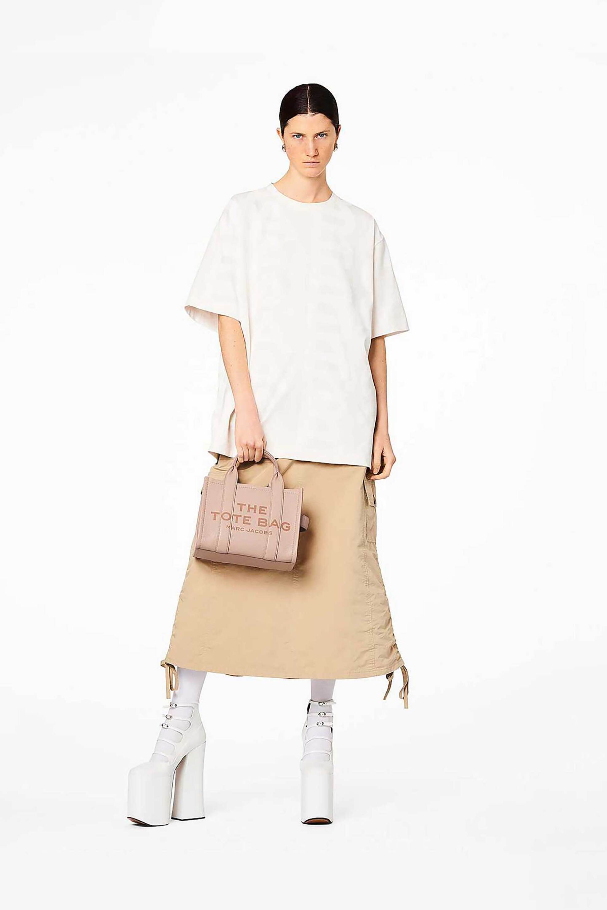 Marc Jacobs γυναικεία δερμάτινη τσάντα χειρός με logo print "The Small Tote" - H009L01SP21 Ροζ Ανοιχτό φωτογραφία