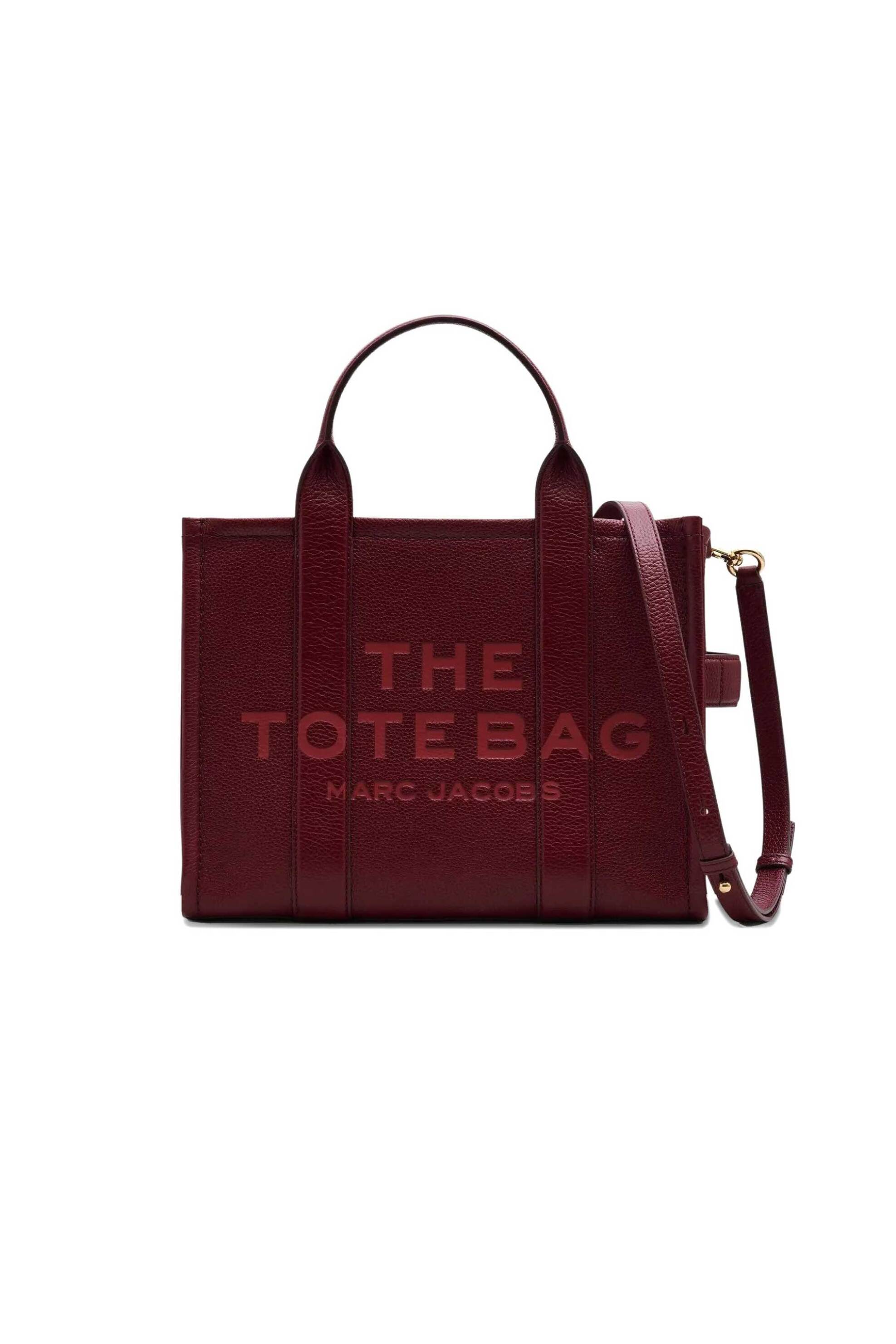 Marc Jacobs γυναικεία δερμάτινη τσάντα χειρός με logo print "The Medium Tote" - H004L01PF21 Βυσσινί