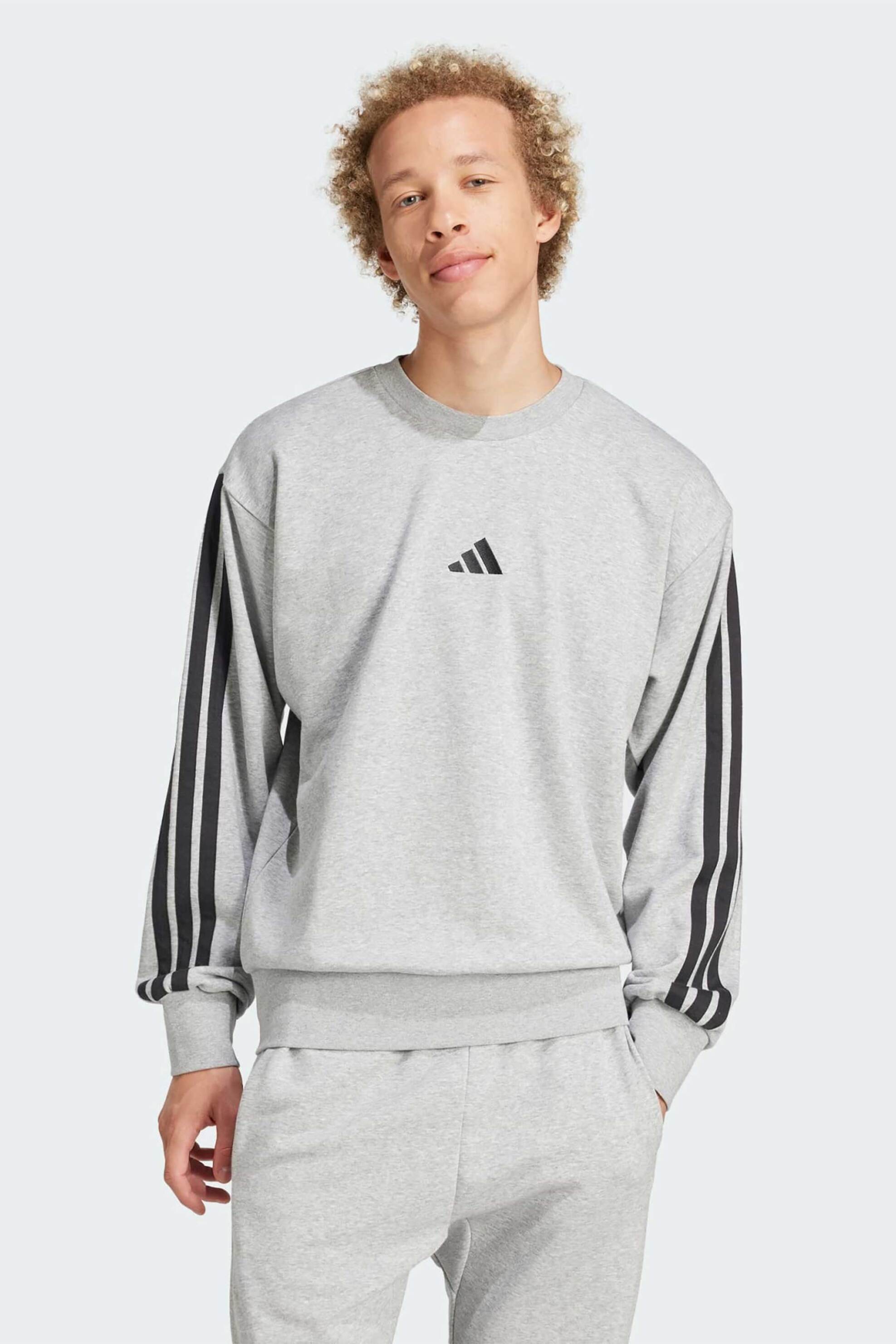 ADIDAS Adidas ανδρική μπλούζα φούτερ Regular Fit "Essentials 3-Stripes French Terry" - JE6374 Γκρι
