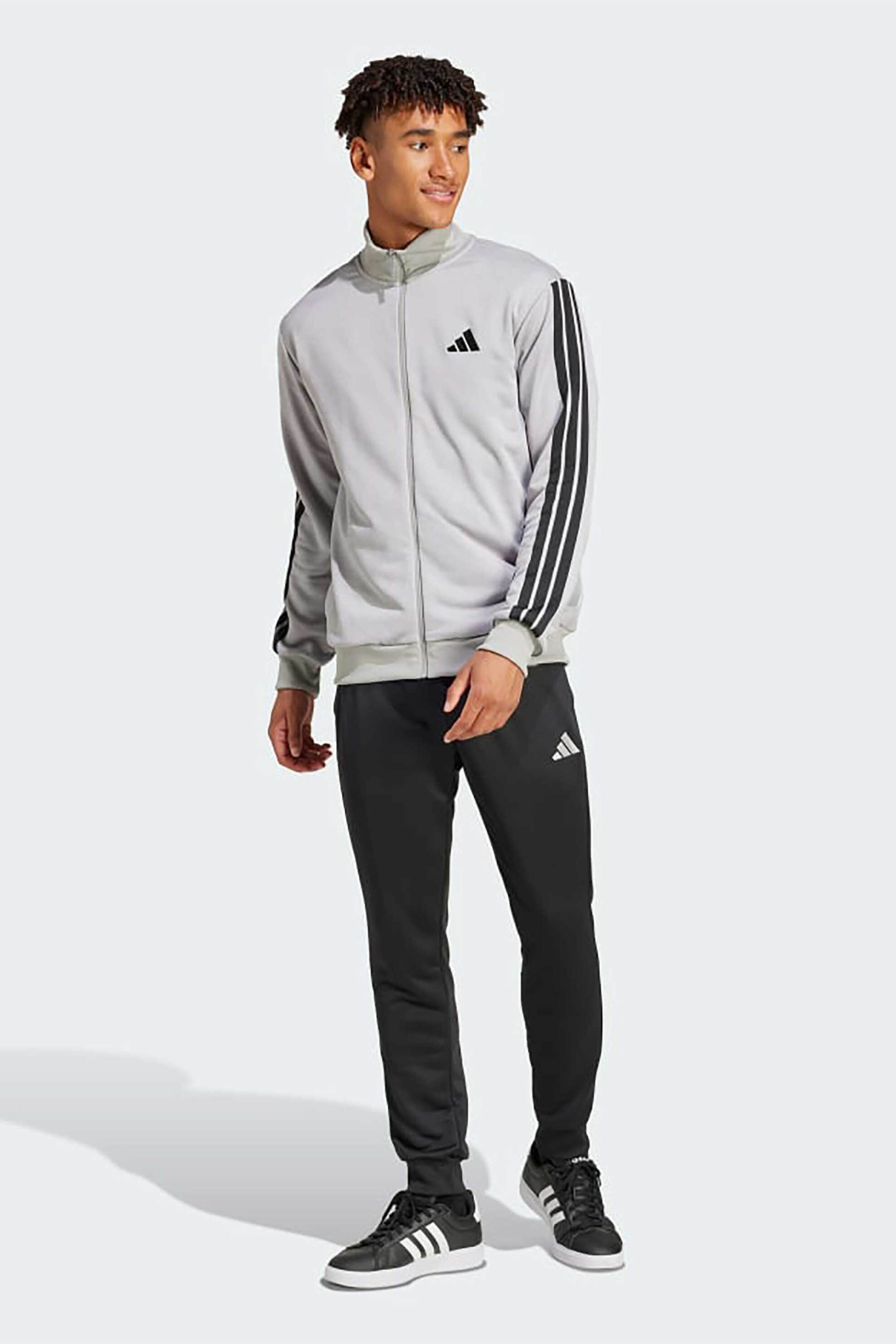 Adidas σετ ανδρικό παντελόνι φόρμας με ζακέτα Regular Fit "Sportswear Basic 3-Stripes" - JI8876 Γκρι